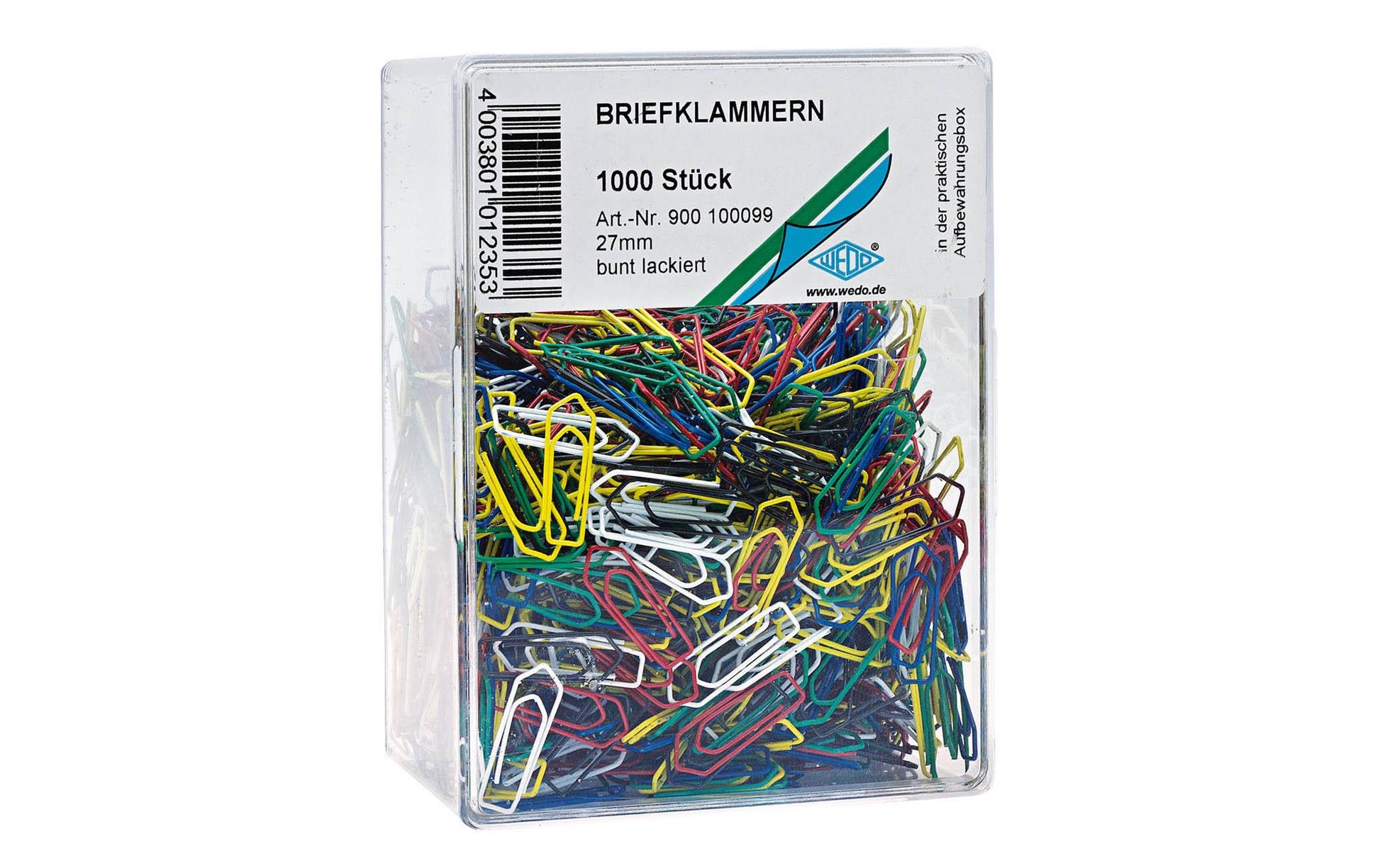 Wedo Büroklammern – 26 mm – Metall – farbig assortiert – 1000 Stück