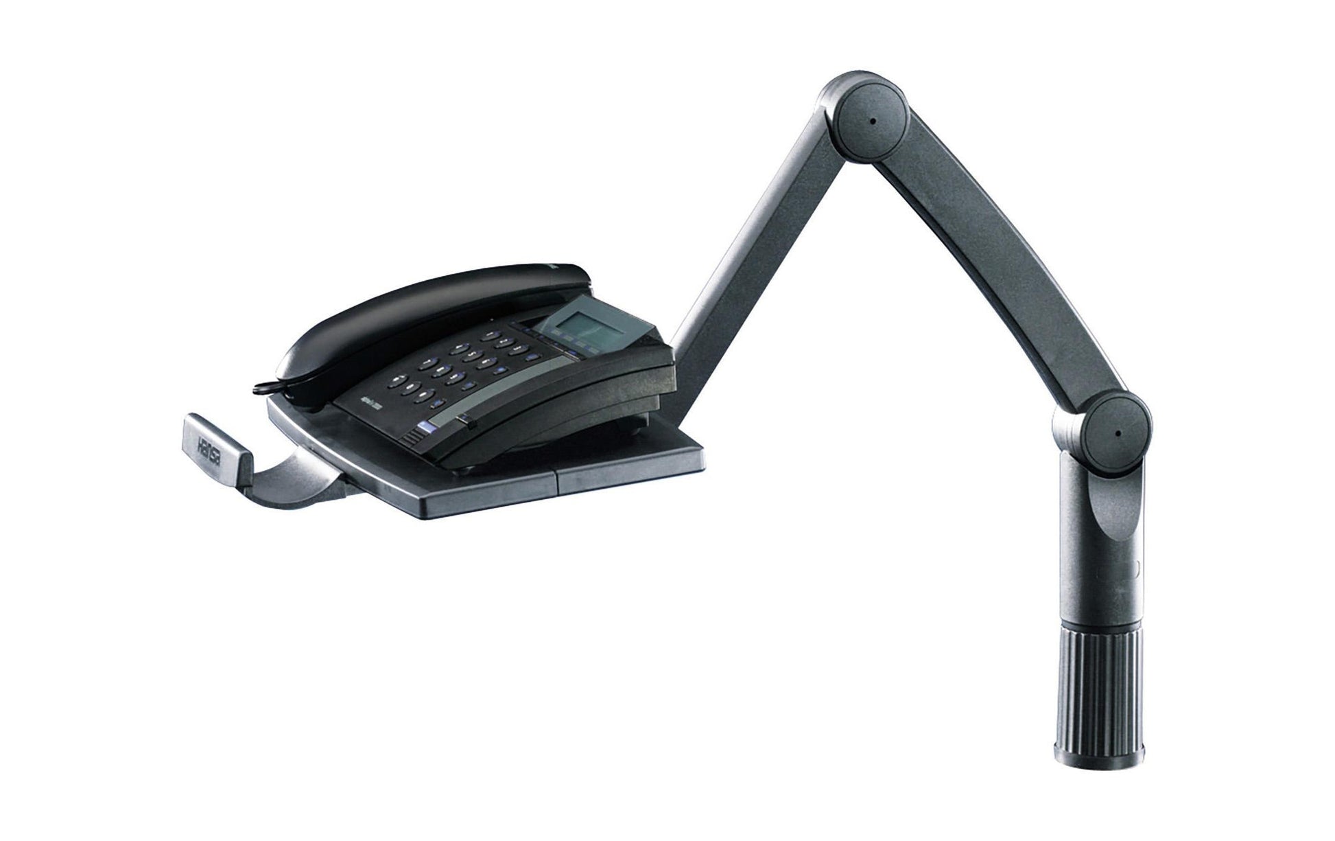 Hansa Telefonschwenkarm – Zwinge, Kunststoff, Schwarz, 185 × 490 mm – für Tischplatten 20–72 mm und Telefone