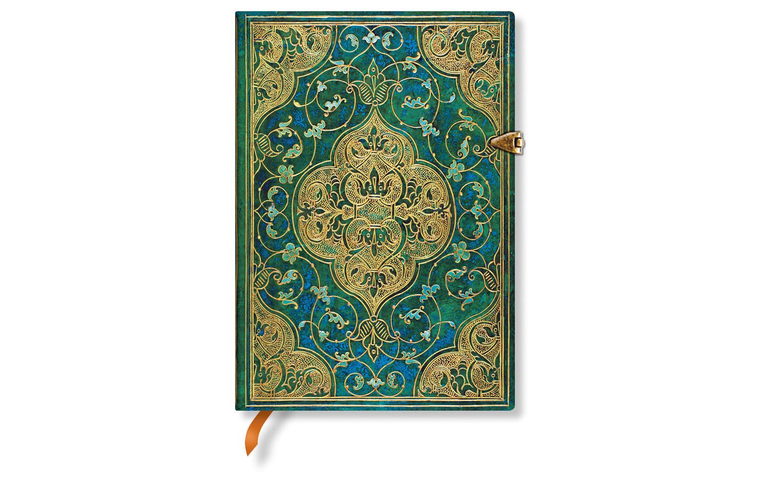 Paperblanks Notizbuch, 130 × 180 mm, liniert, Fadenheftung, Hardcover, 240 Seiten, 120 g/m² – türkis, Muster
