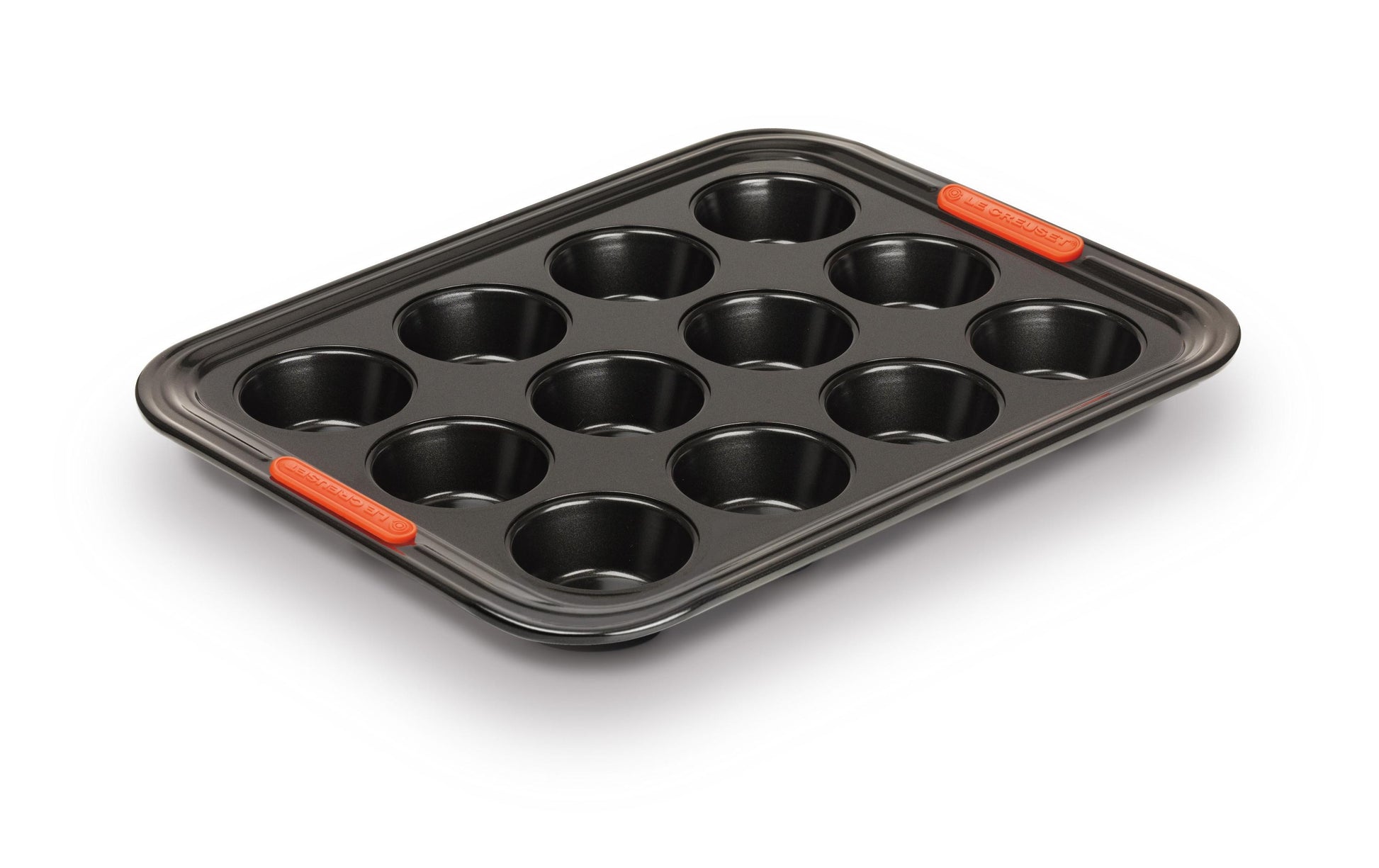 Le Creuset Muffinförmchen 30 × 40 × 3,7 cm, 12 Stk., Silikon/Edelstahl, Schwarz/Orange
