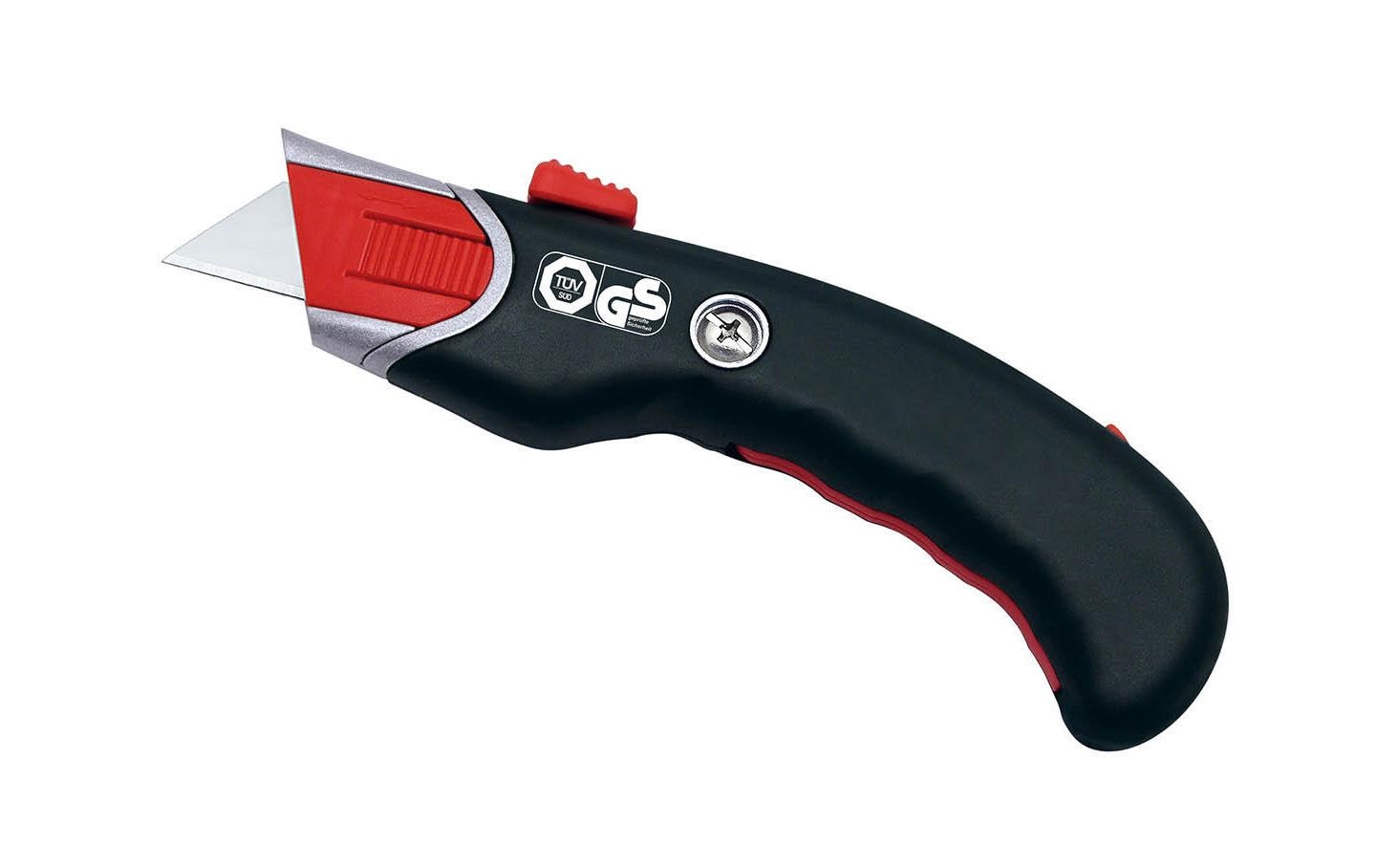 Wedo Safety-Cutter Premium – Sicherheitsmesser 25 mm, Metall/Gummi, Auto-Retrakt, Schwarz/Rot