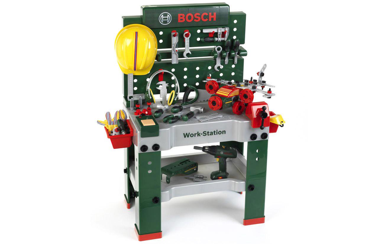 Theo Klein No. 1 Werkbank – BOSCH – mit Geräuschfunktion – 62 × 100 cm – ab 3 Jahren – Kunststoff – Mehrfarbig