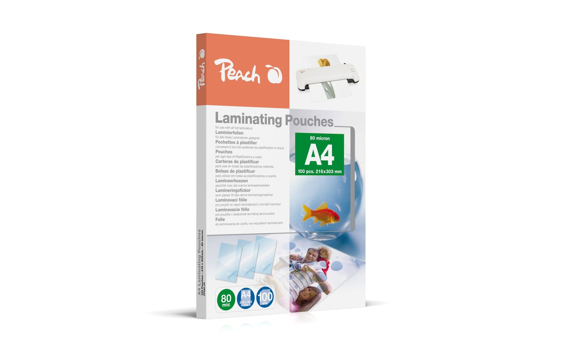 Peach Laminierfolien A4, glänzend – 80 µm, 216 × 303 mm, 100 Stk.
