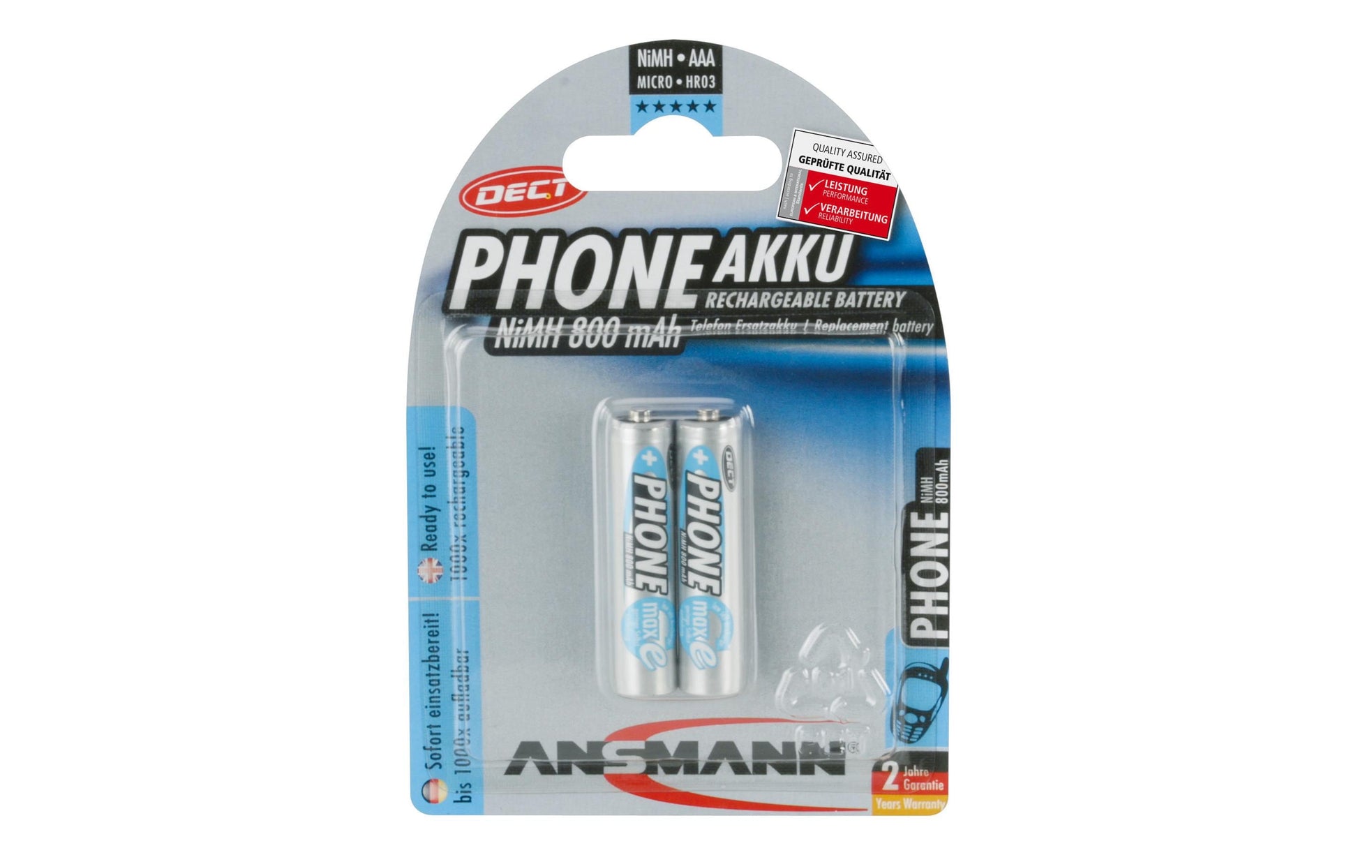 Ansmann AAA Akkus – NiMH, 800 mAh, 1,2 V – 2 Stk.