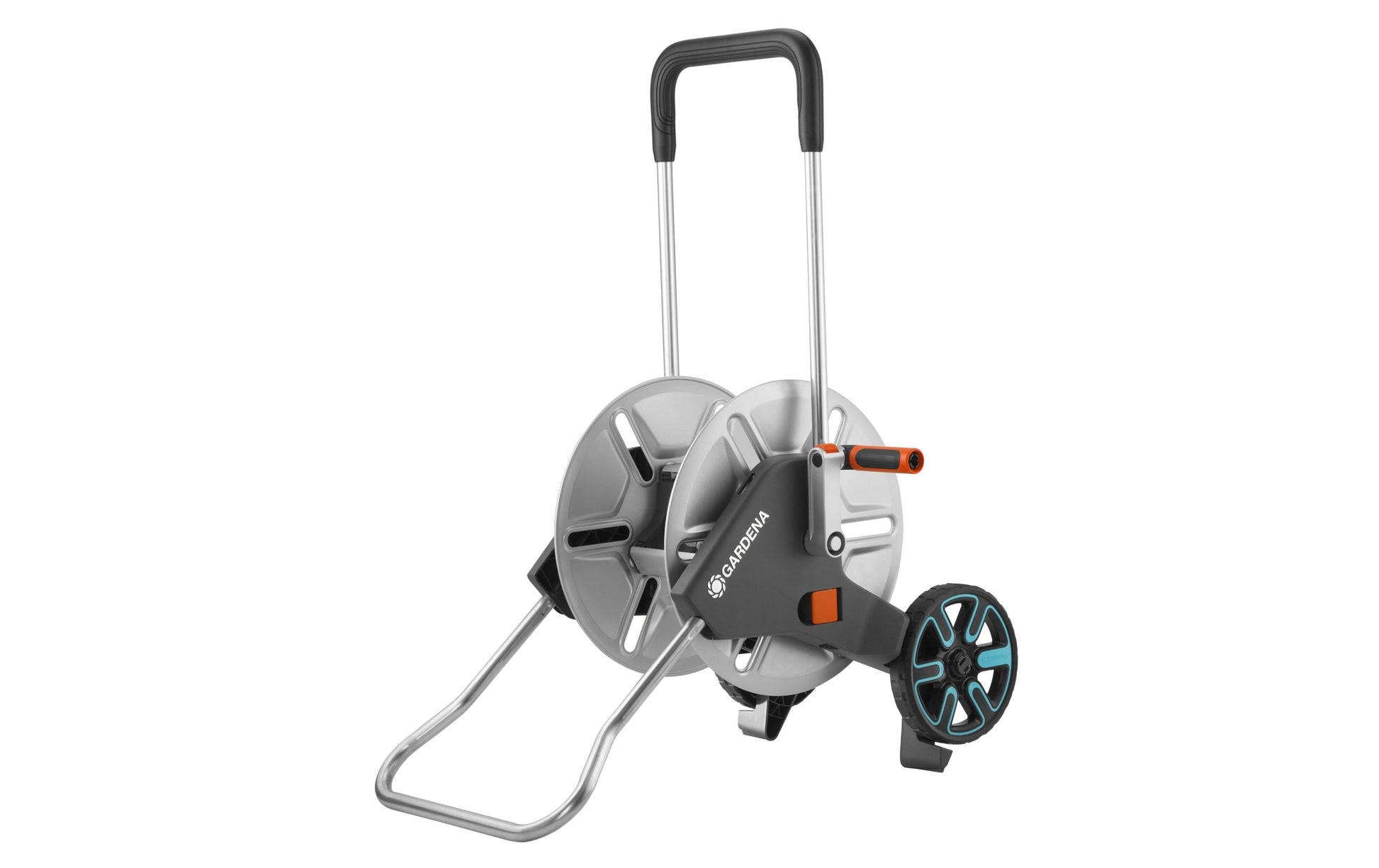 Gardena AquaRoll Schlauchwagen 60 m – mit 2 Rädern, mit Tragegriff, schwarz/edelstahl, Metall/Kunststoff