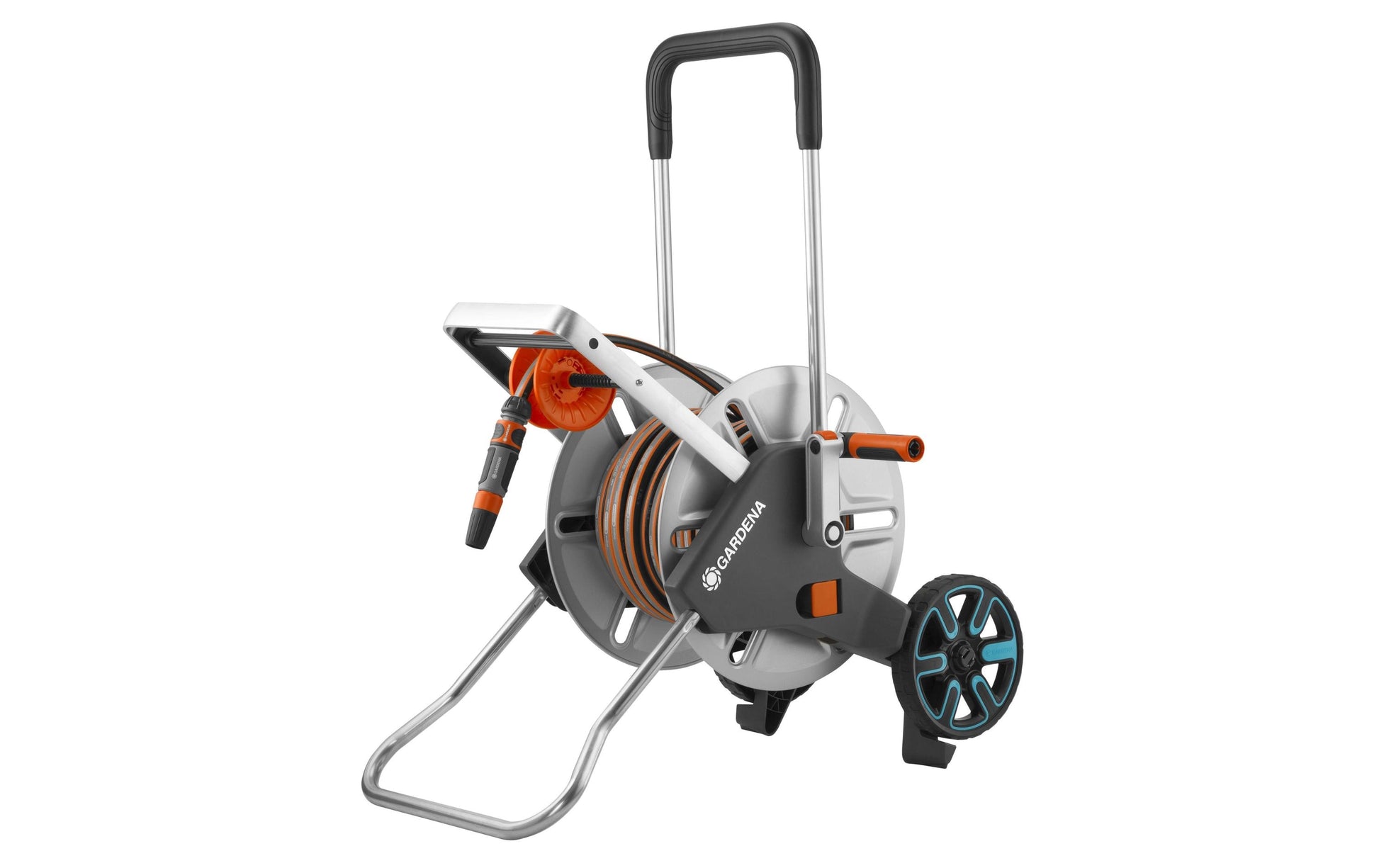 Gardena Schlauchwagen 25 m – mit Schlauch, 2 Rädern, Tragegriff, mehrfarbig, Metall/Kunststoff