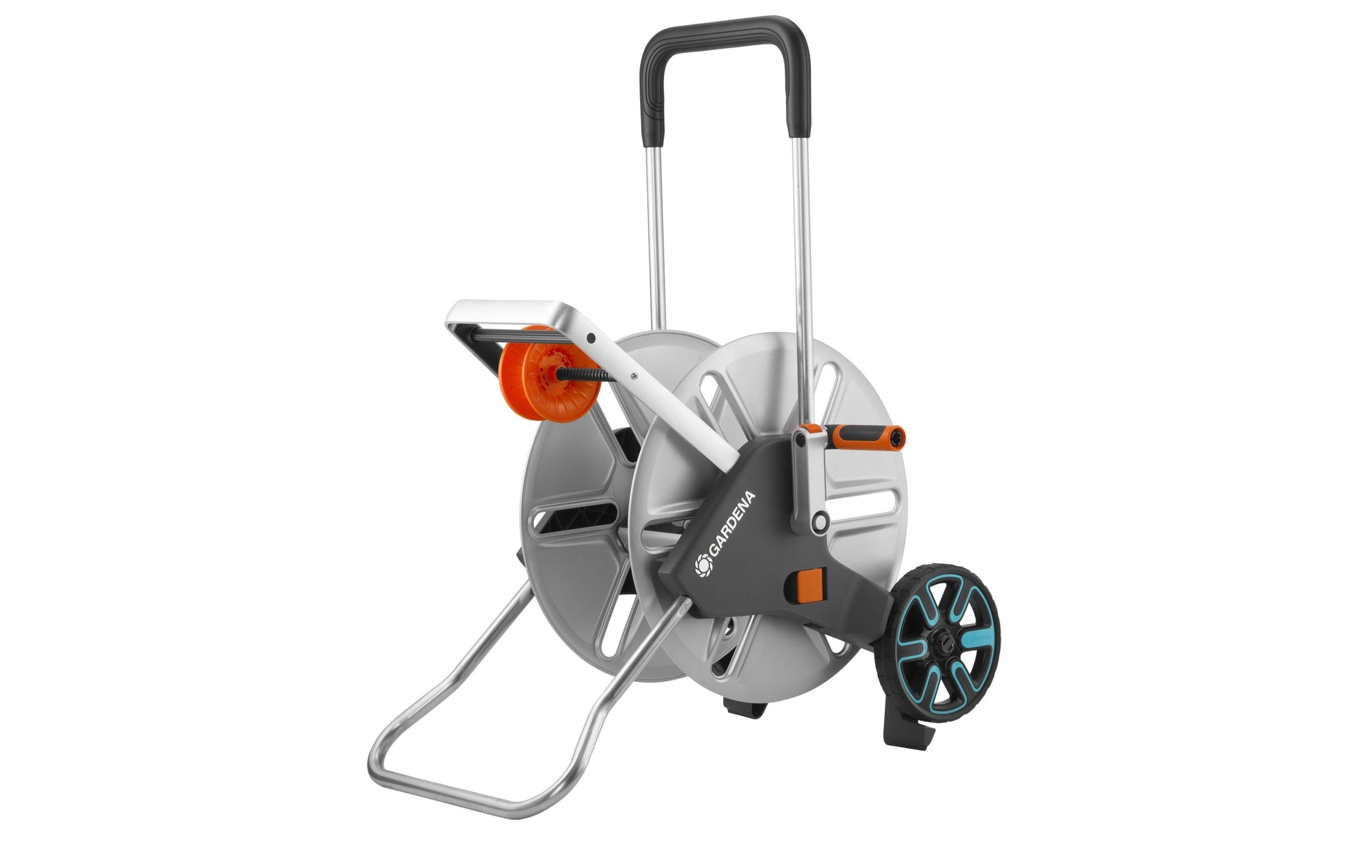 Gardena AquaRoll L Easy Metal Schlauchwagen 100 m – 2 Räder, mit Tragegriff, manuell, schwarz/edelstahl