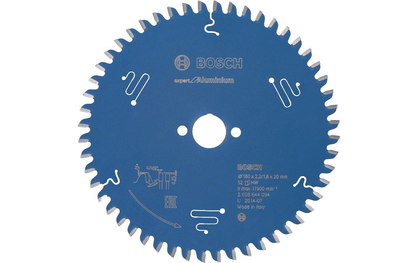Bosch Expert Kreissägeblatt 160 × 20 × 2,2 mm, 52 Zähne Hartmetall (TCT) – für Aluminium – 1 Stk