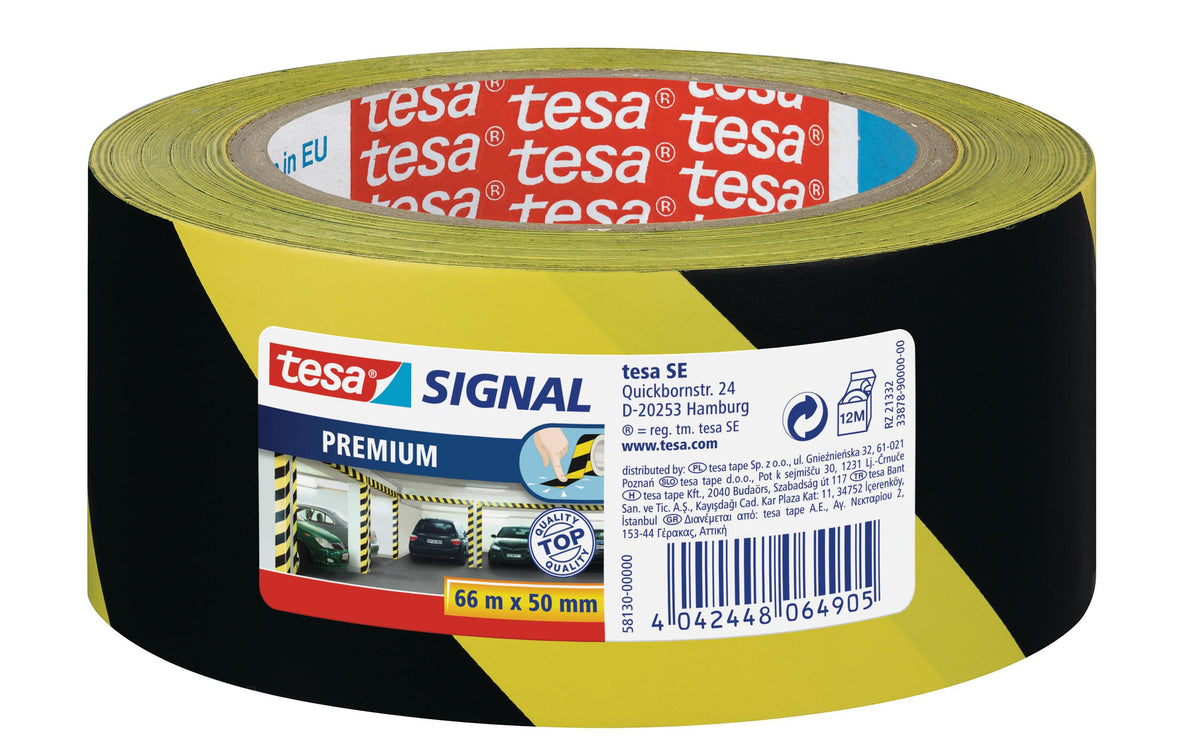 TESA Bodenmarkierungsband – 50 mm × 66 m, Schwarz/Gelb, wiederablösbar