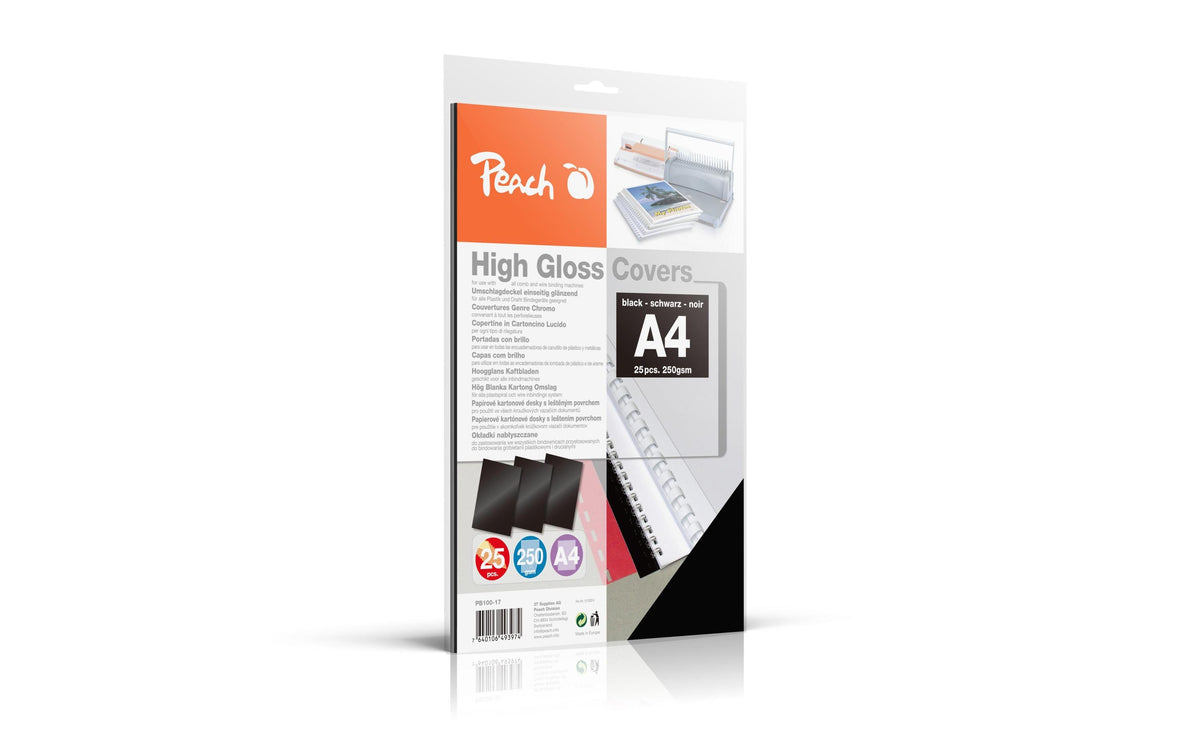 Peach Umschlagdeckel – A4 – 250 g/m², glänzend, schwarz – 25 Stk.