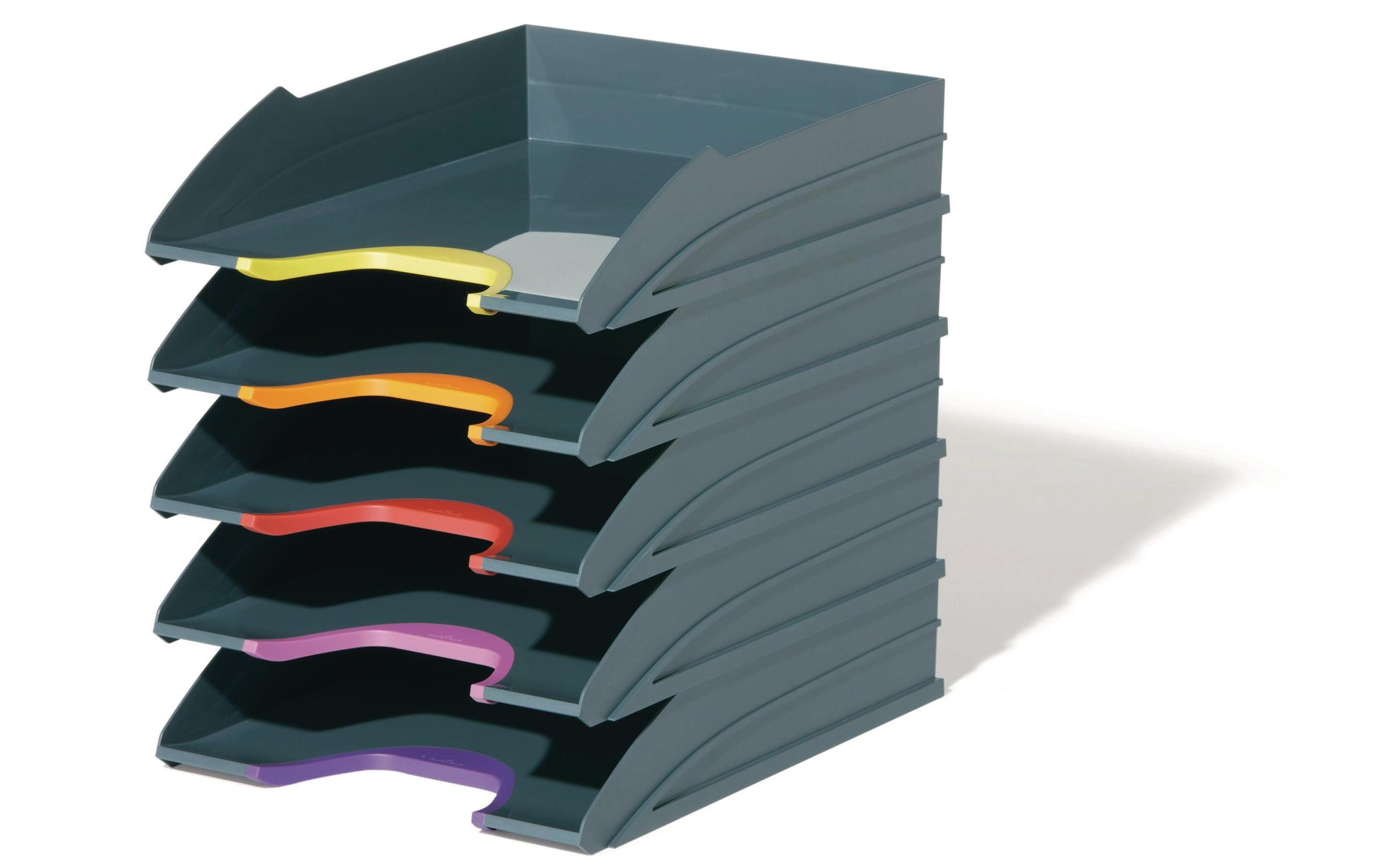 Durable Briefkorb – für A4, C4, stapelbar, mit Griffausschnitt, glänzend, grau, B 264 × H 74 × T 336 mm