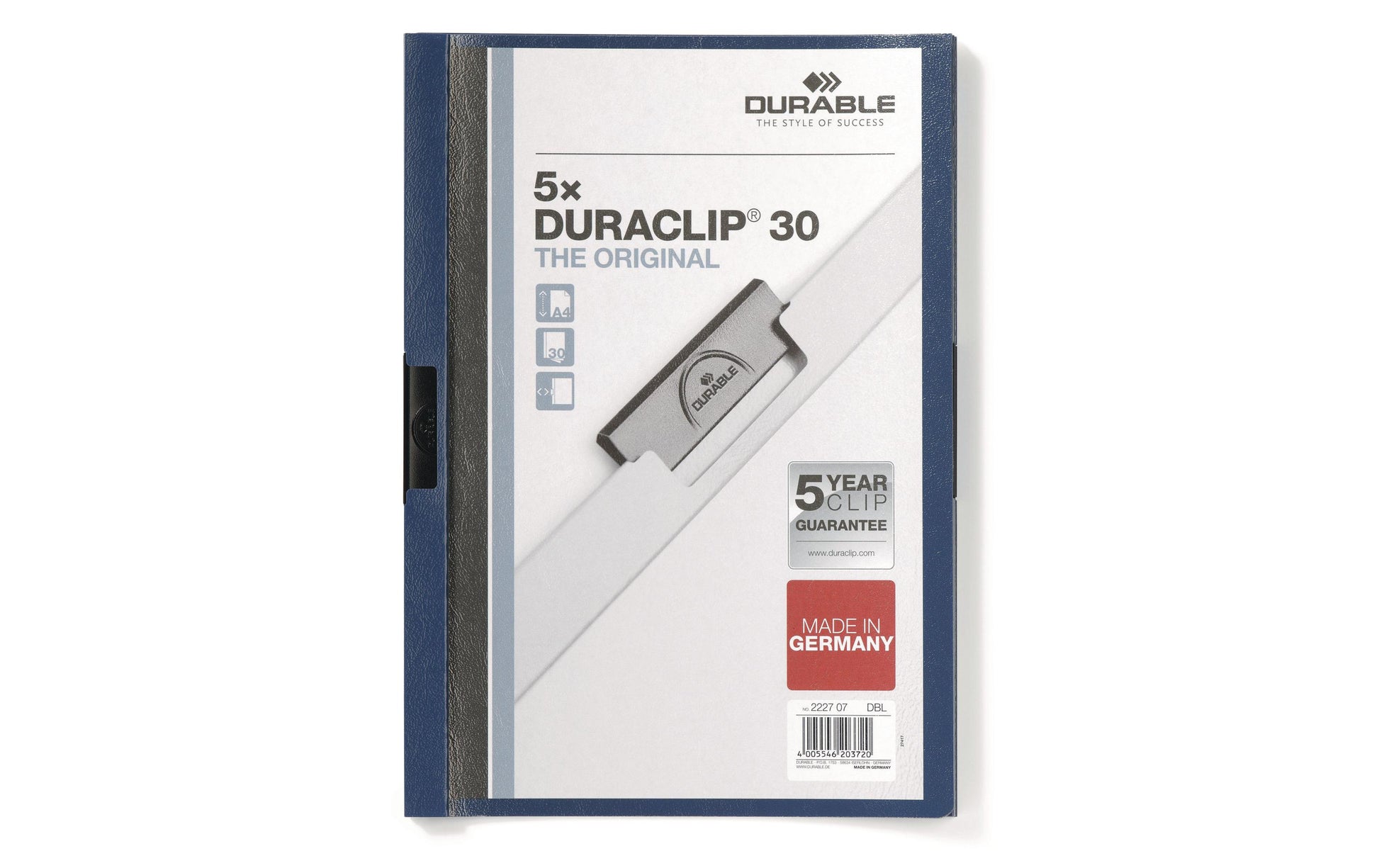 Durable Klemmhefter Duraclip 30, für A4 – Stahl – Blau, Pack à 30