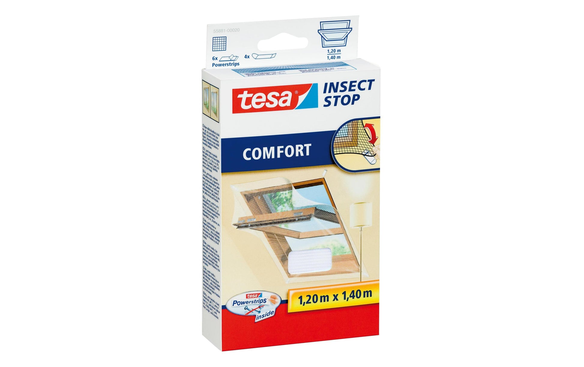 TESA Insect Stop Comfort Fenster-Fliegengitter – 120 × 140 cm – weiss – für Fenster