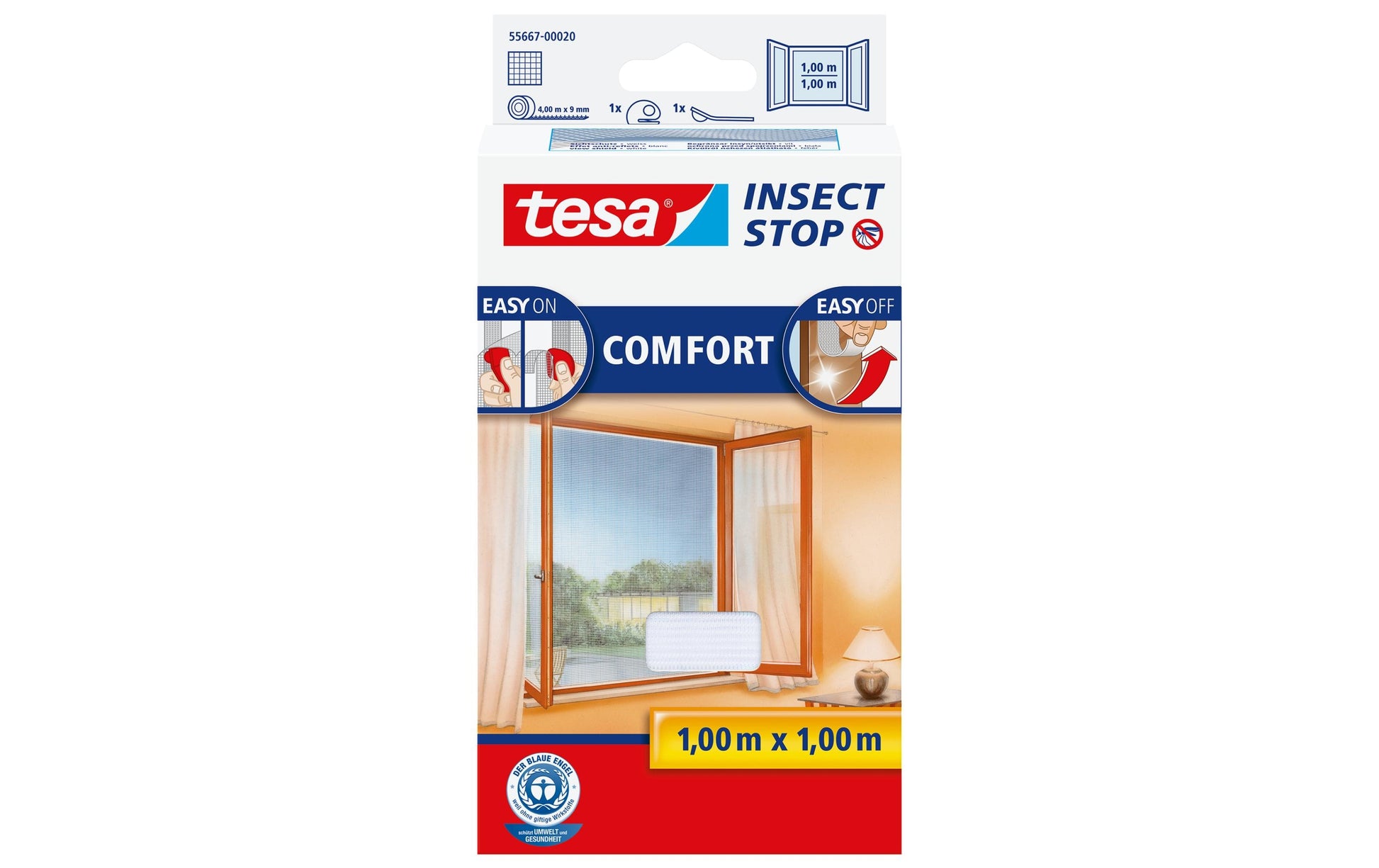 tesa Fliegengitter – für Fenster – 100 × 100 cm – weiss