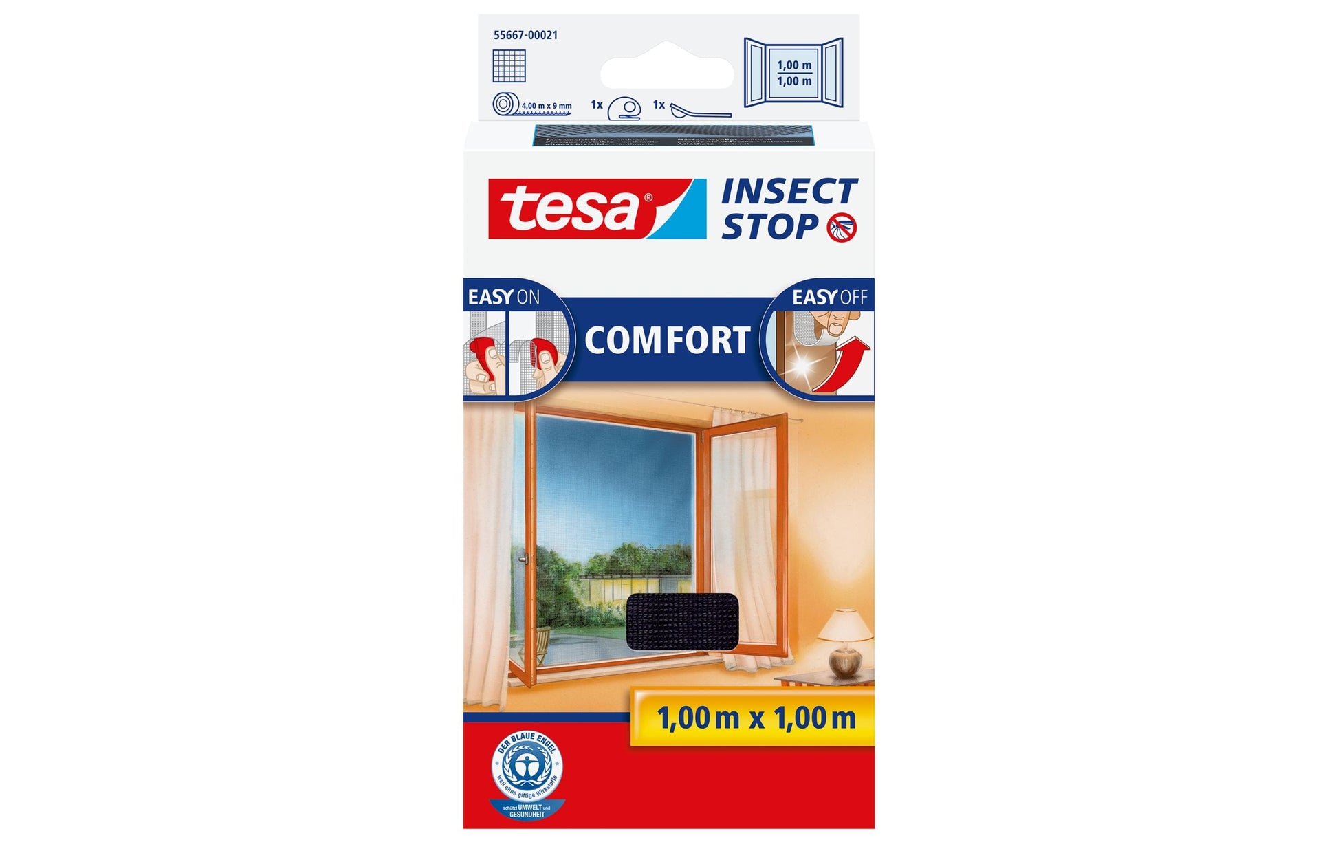 tesa Fliegengitter, faltbar – für Fenster – 100 × 100 cm – anthrazit