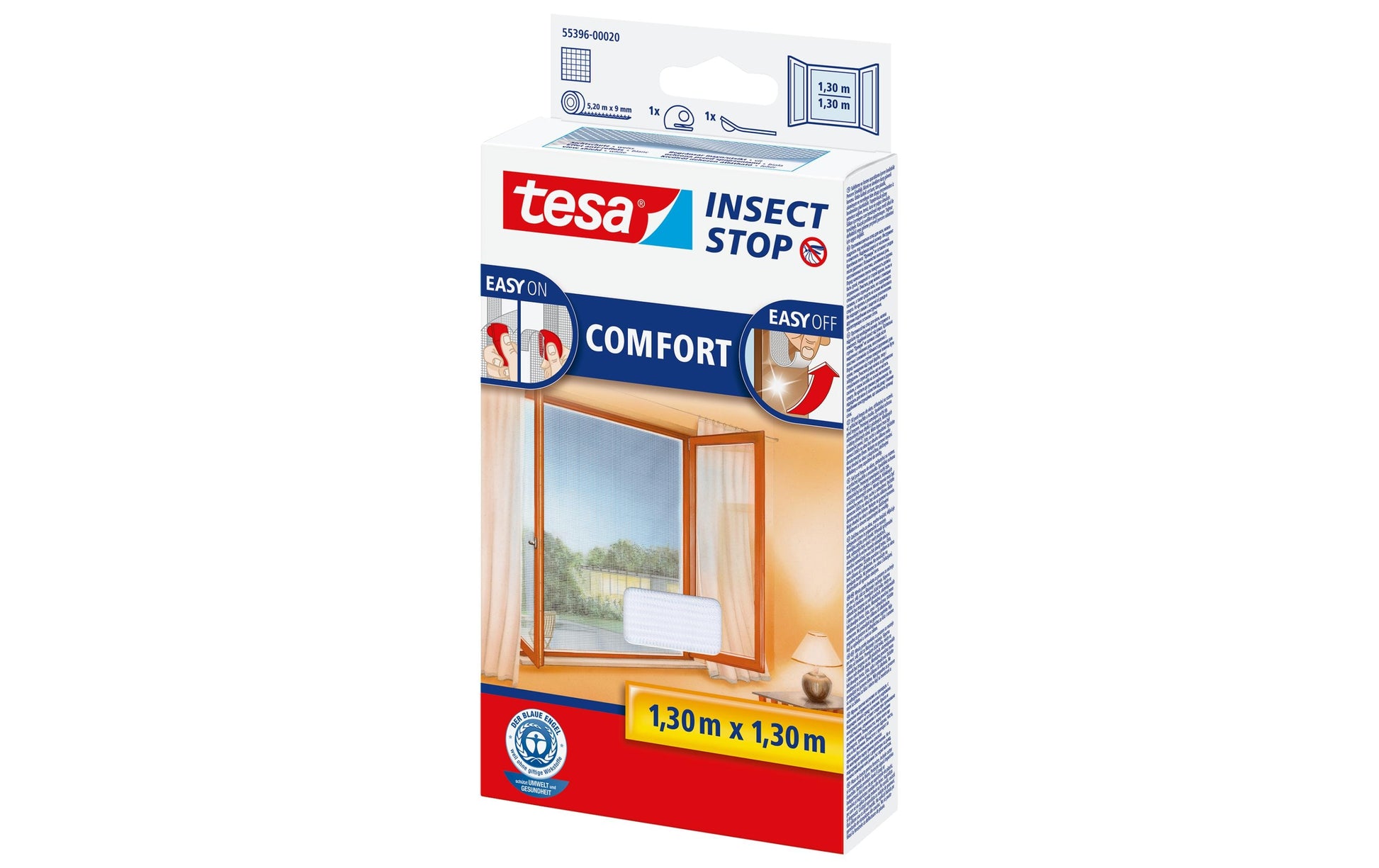 tesa Fliegengitter, faltbar – für Fenster – 130 × 130 cm – weiss