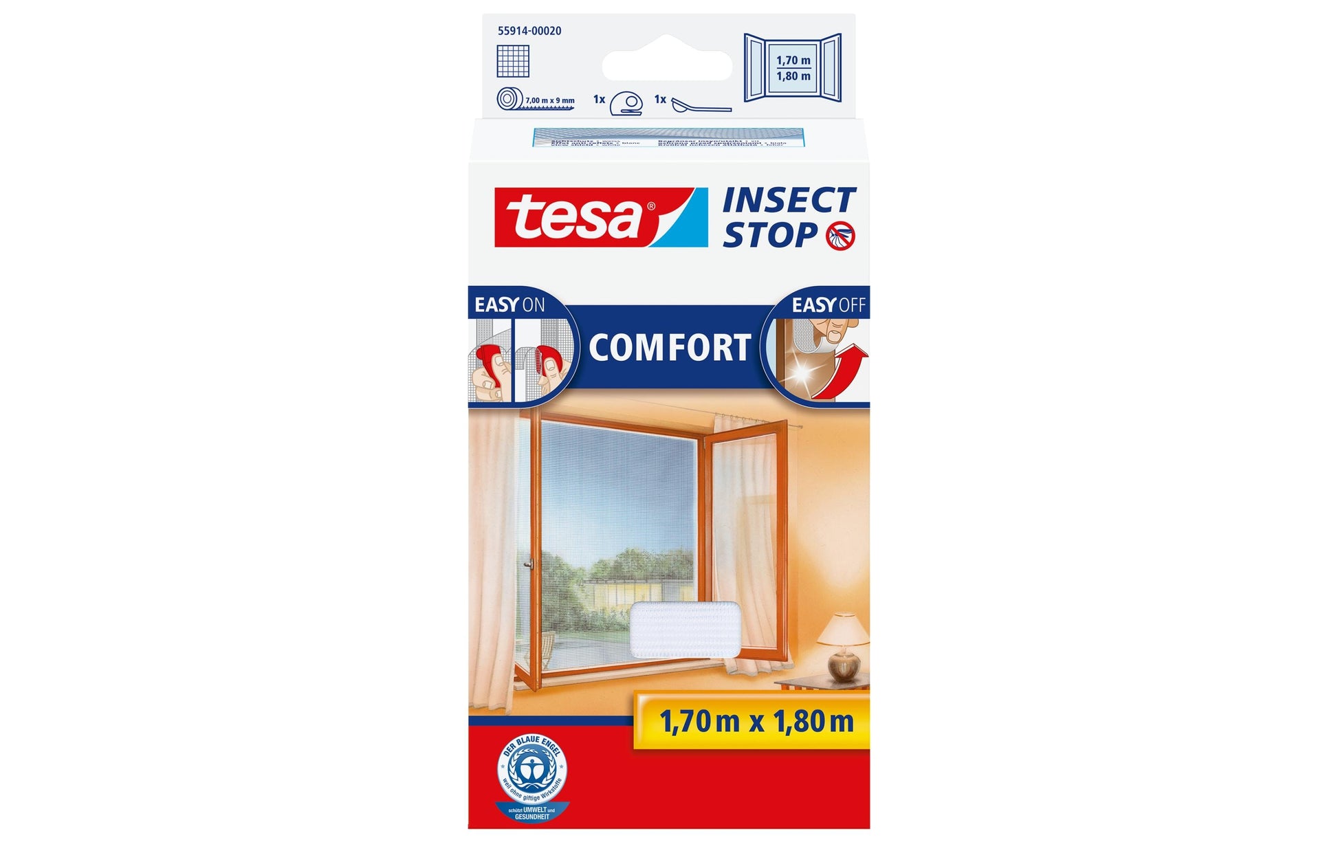 tesa Fliegengitter – für Fenster – 170 × 180 cm – weiss