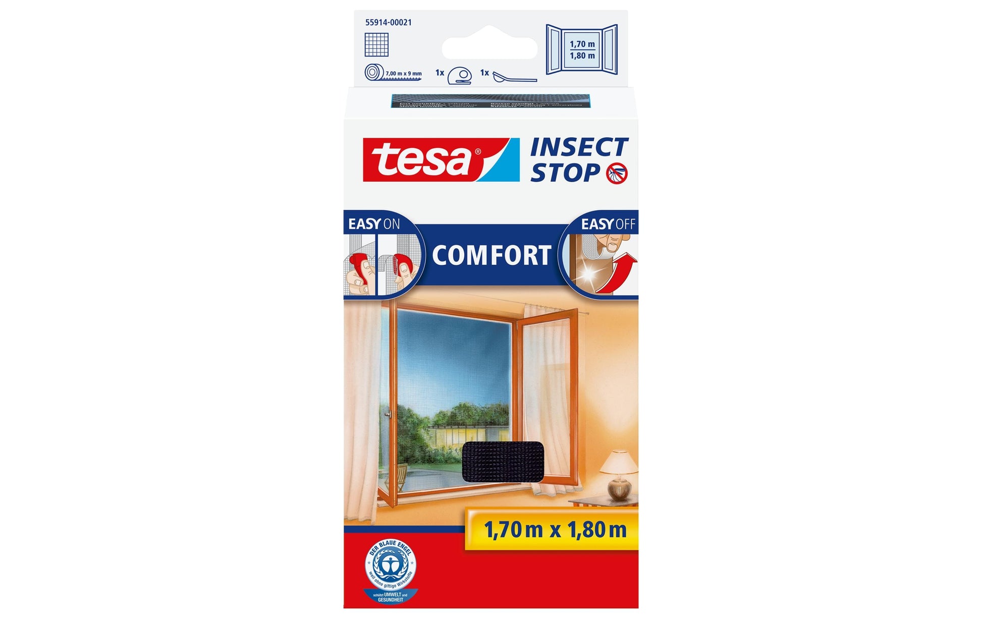 Tesa Insect Stop Comfort Fenster-Fliegengitter – 170 × 180 cm – anthrazit – waschbar – für Fluginsekten
