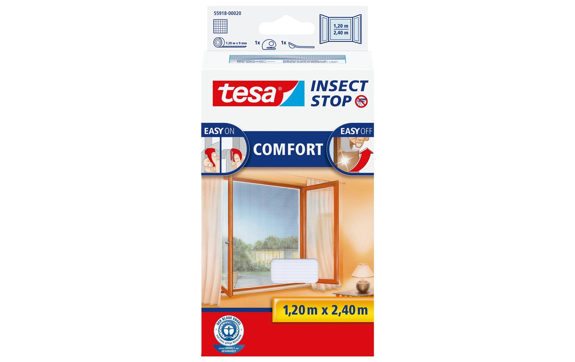 tesa Fliegengitter – für Fenster – 120 × 240 cm – weiss