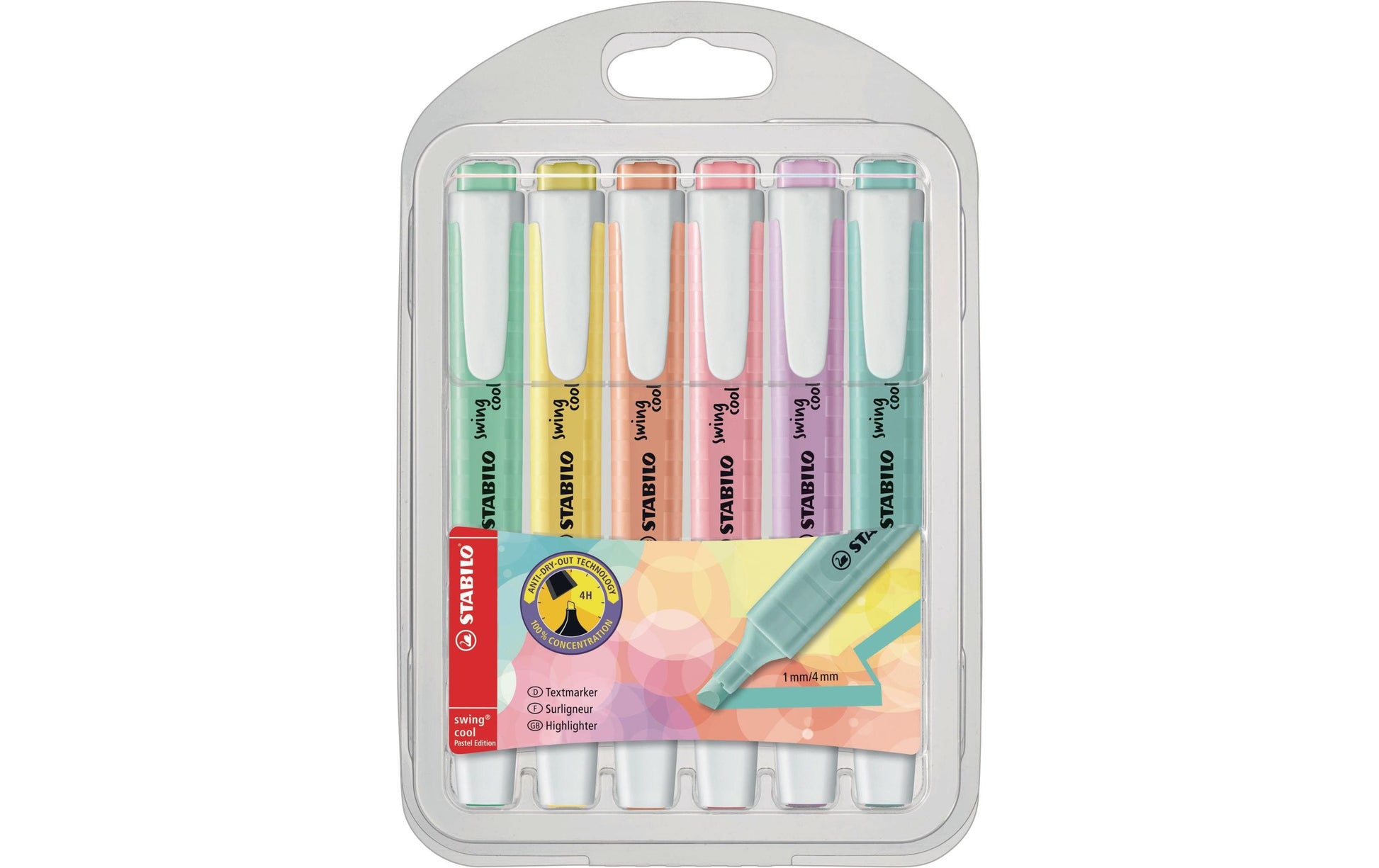 STABILO swing cool Pastel Edition Textmarker Set 6 Farben Pastell – Keilspitze, 1–4 mm