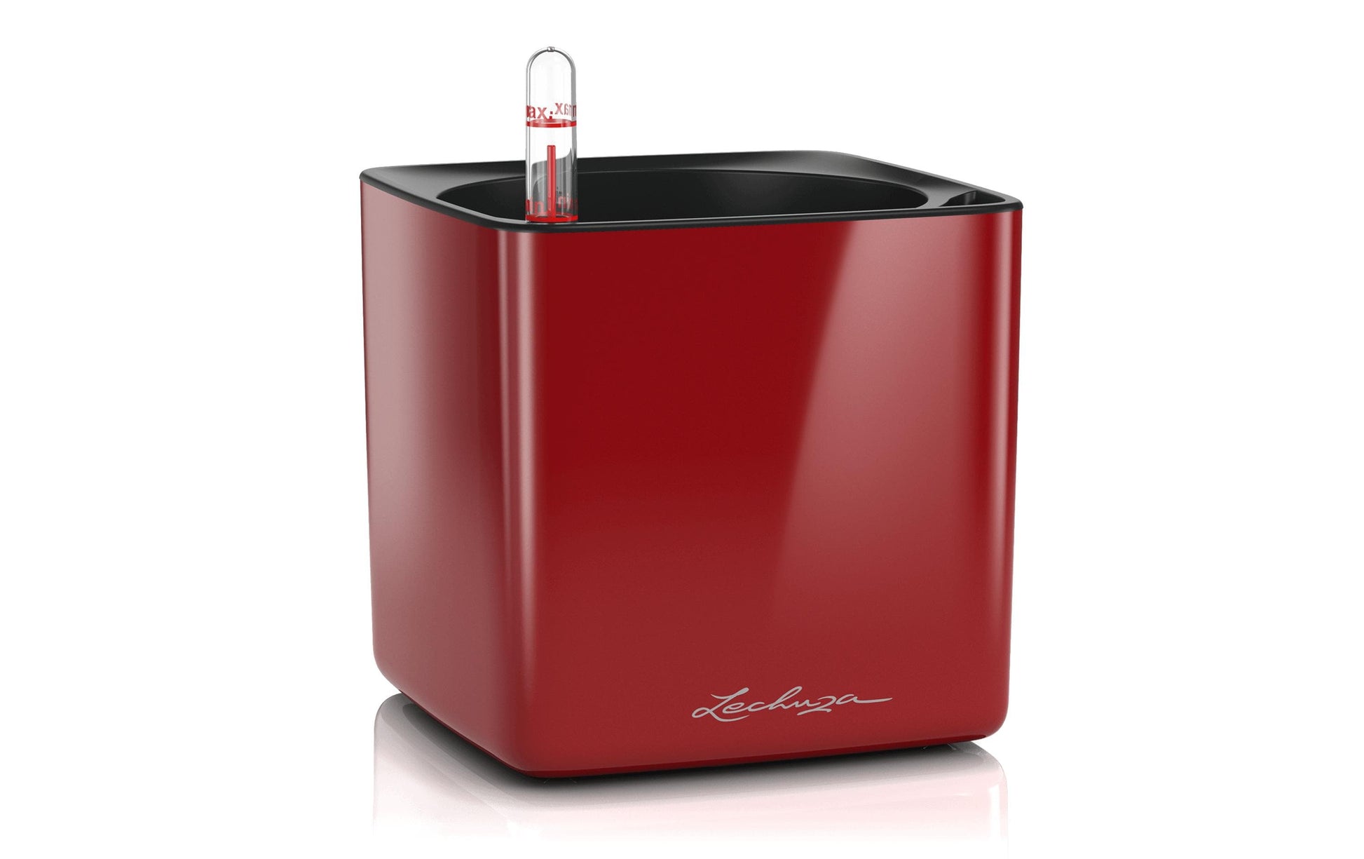 LECHUZA CUBE Glossy Blumentopf – 14 × 14 × 13,5 cm – Polypropylen, dunkelrot