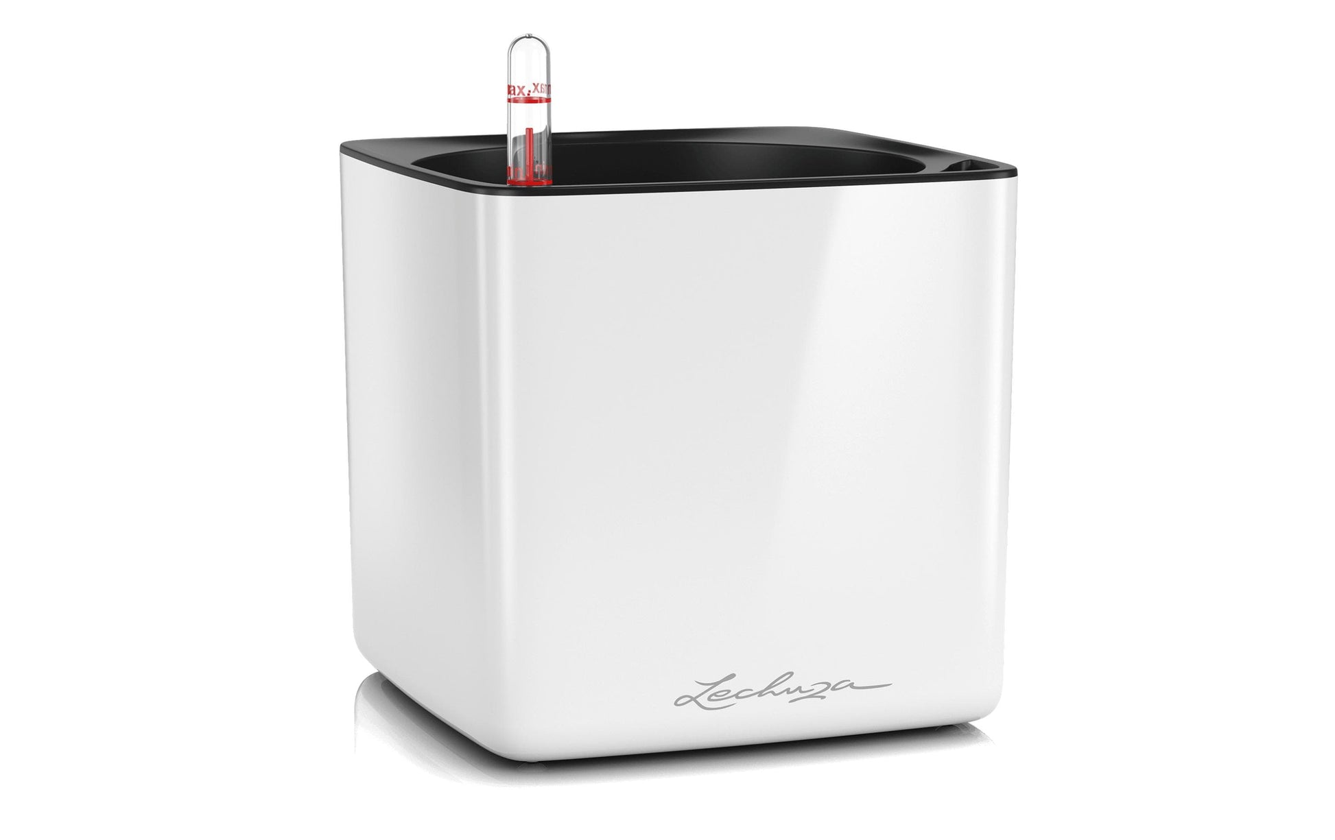 LECHUZA CUBE Glossy 16 Topfpflanzer – 16 × 16 × 16 cm – Polypropylen, weiss glänzend, automatische Bewässerung