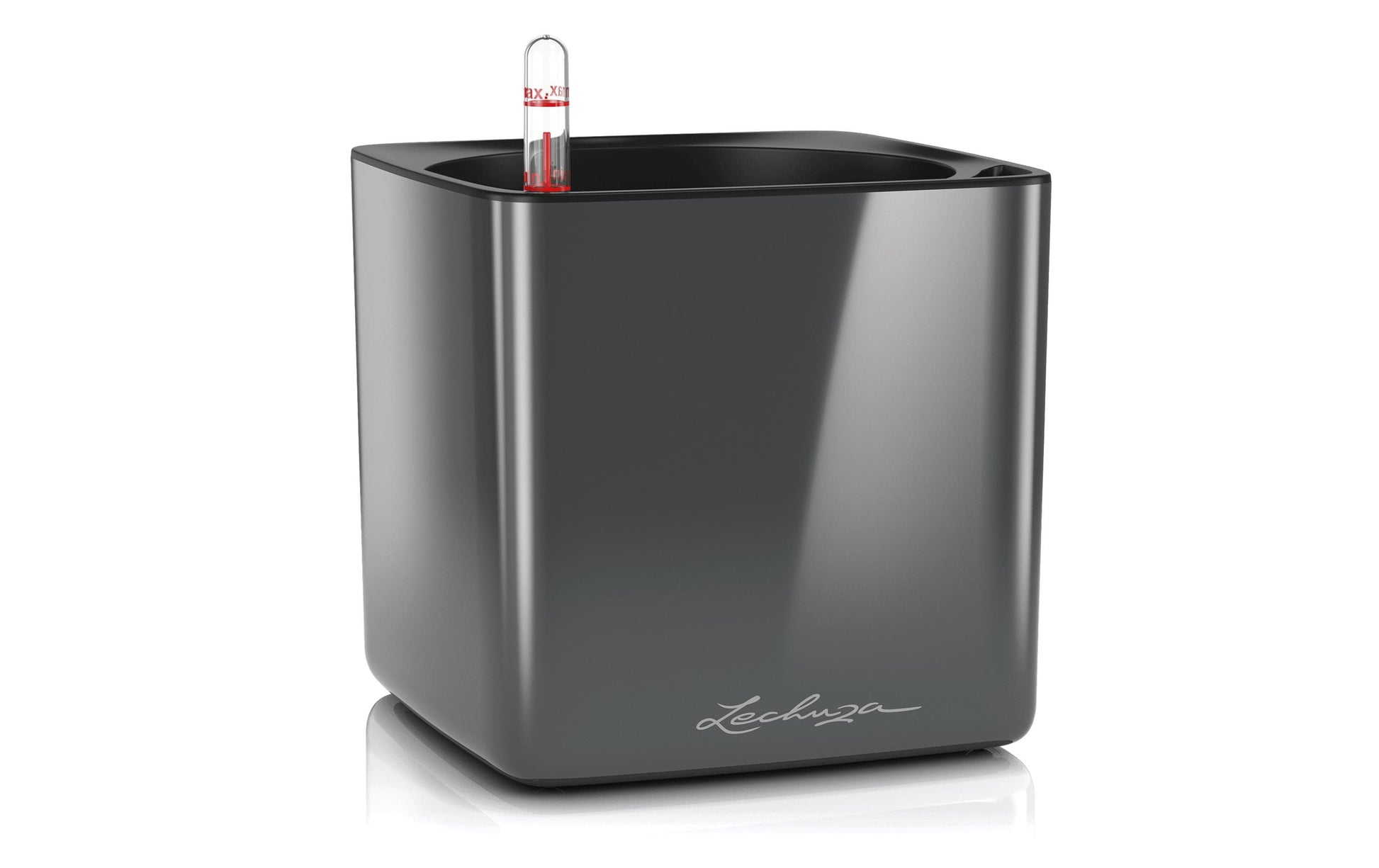 LECHUZA CUBE Glossy 16 Topfpflanzer – 17 × 17 × 16 cm – Polypropylen, Anthrazit