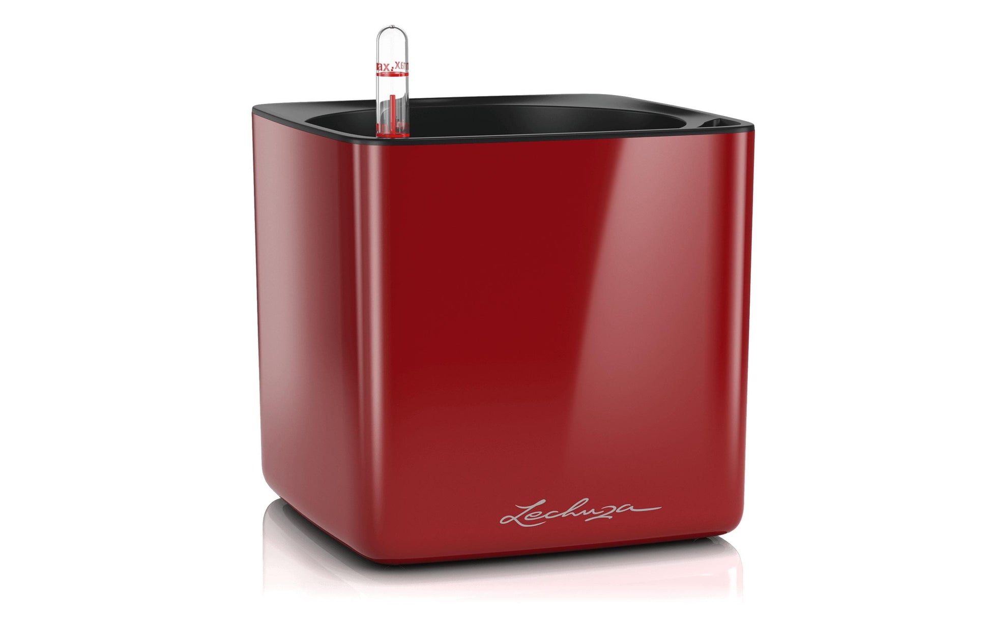 LECHUZA CUBE Glossy Topfpflanzer – 16 × 16 × 16 cm – Polypropylen, dunkelrot