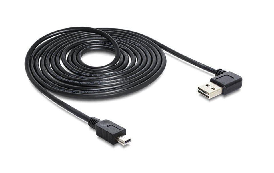 DeLOCK USB-A auf Mini-USB-B Kabel – USB 2.0 (480 Mbit/s) – 5 m – Abgewinkelt, Goldkontakte – Schwarz
