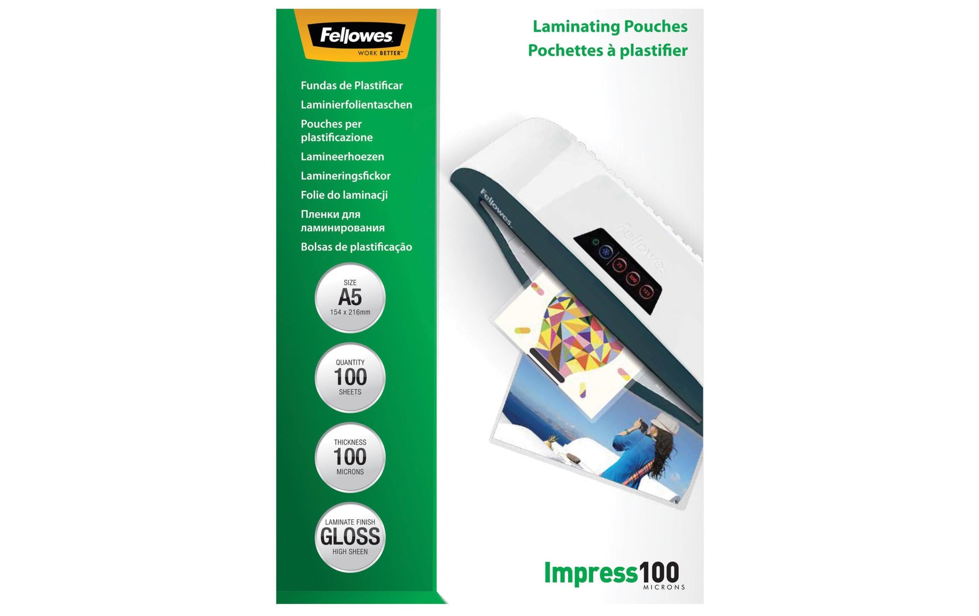 Fellowes Selbstlaminierfolien A5 – 100 µm, glänzend, 100 Stück