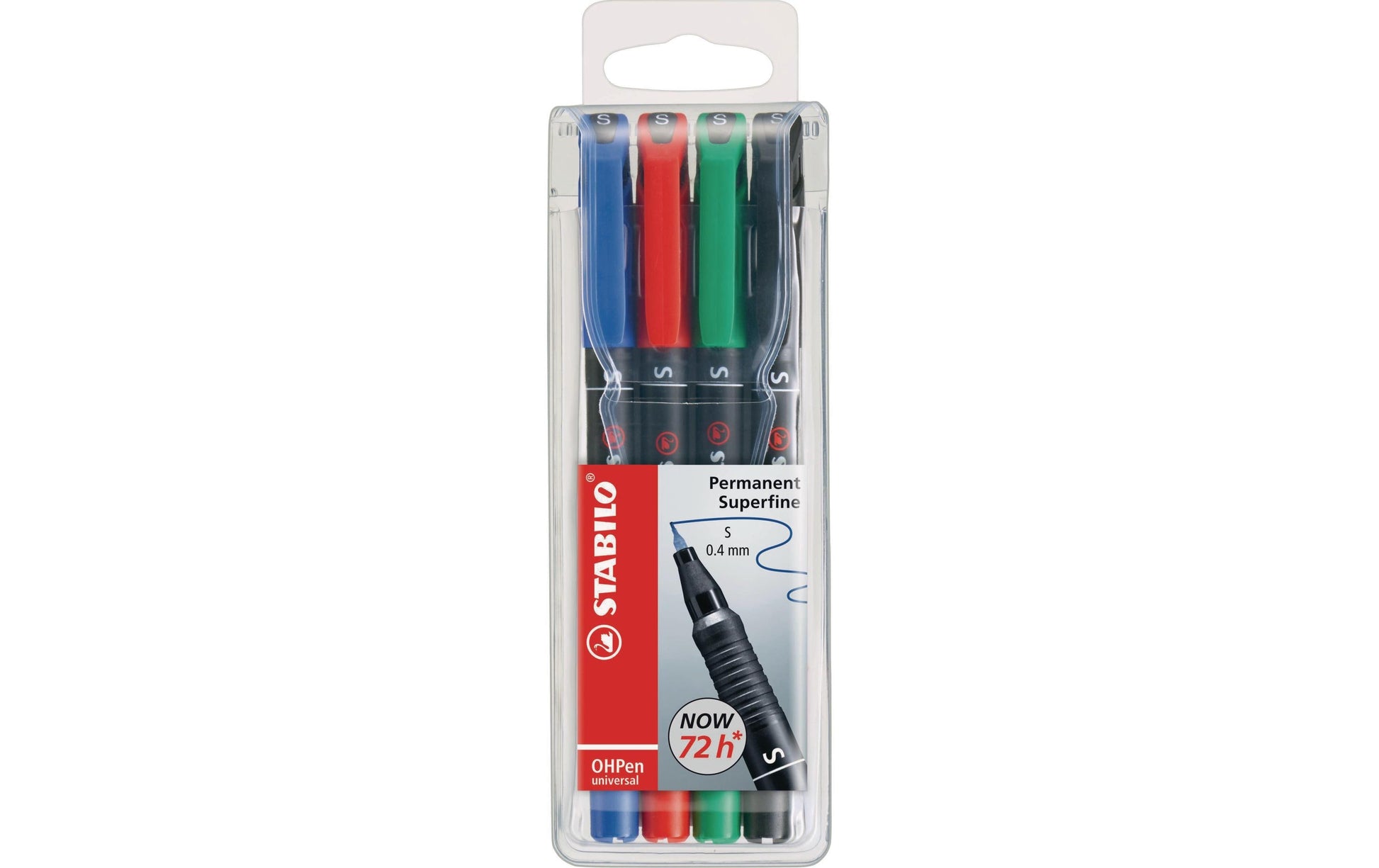 STABILO OHPen Permanent-Marker für Folien – sortiert (rot, blau, grün, schwarz), 4er