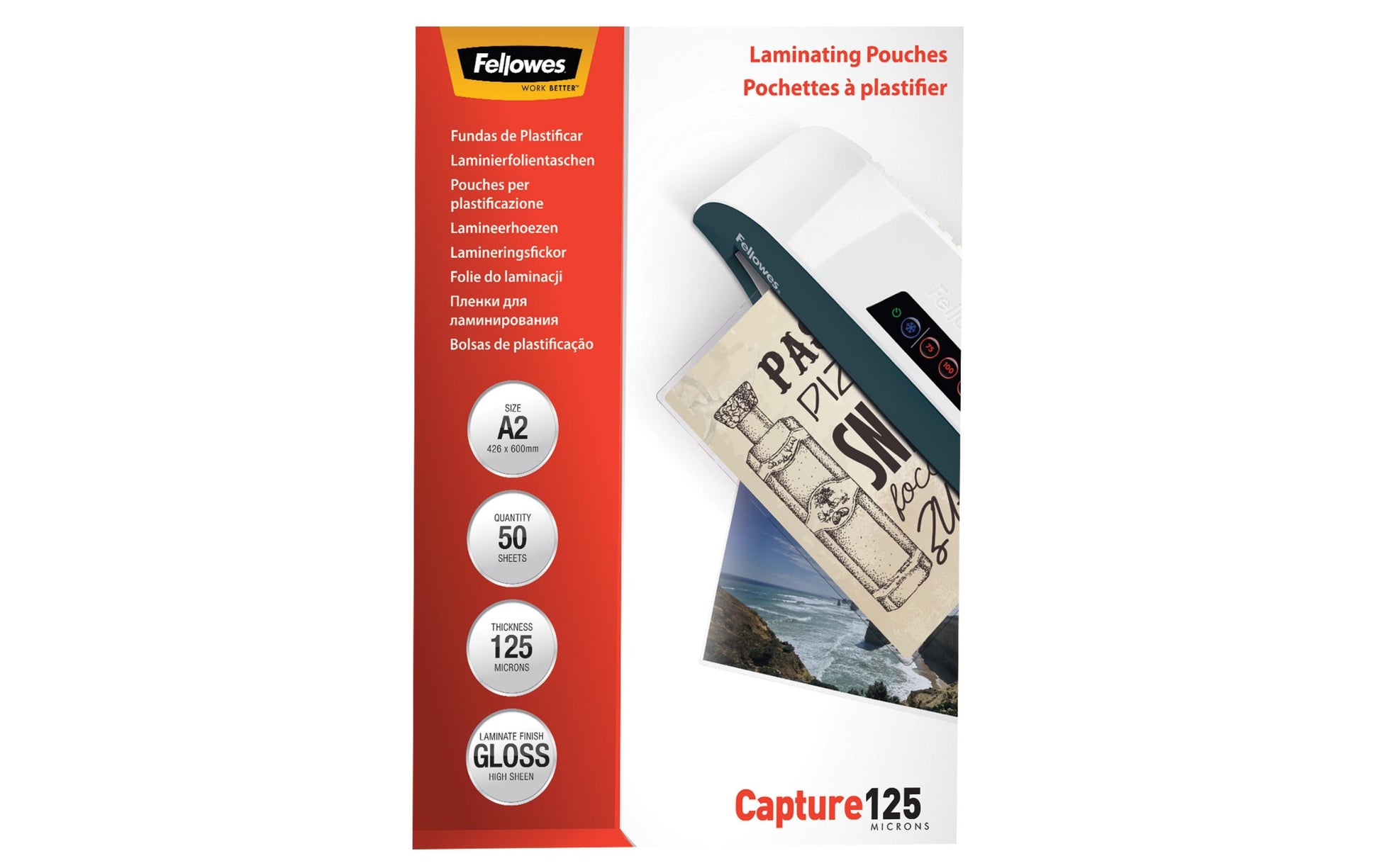 Fellowes Laminierfolien A2, glänzend – 250 µm, 426 × 600 mm, 50 Stk.