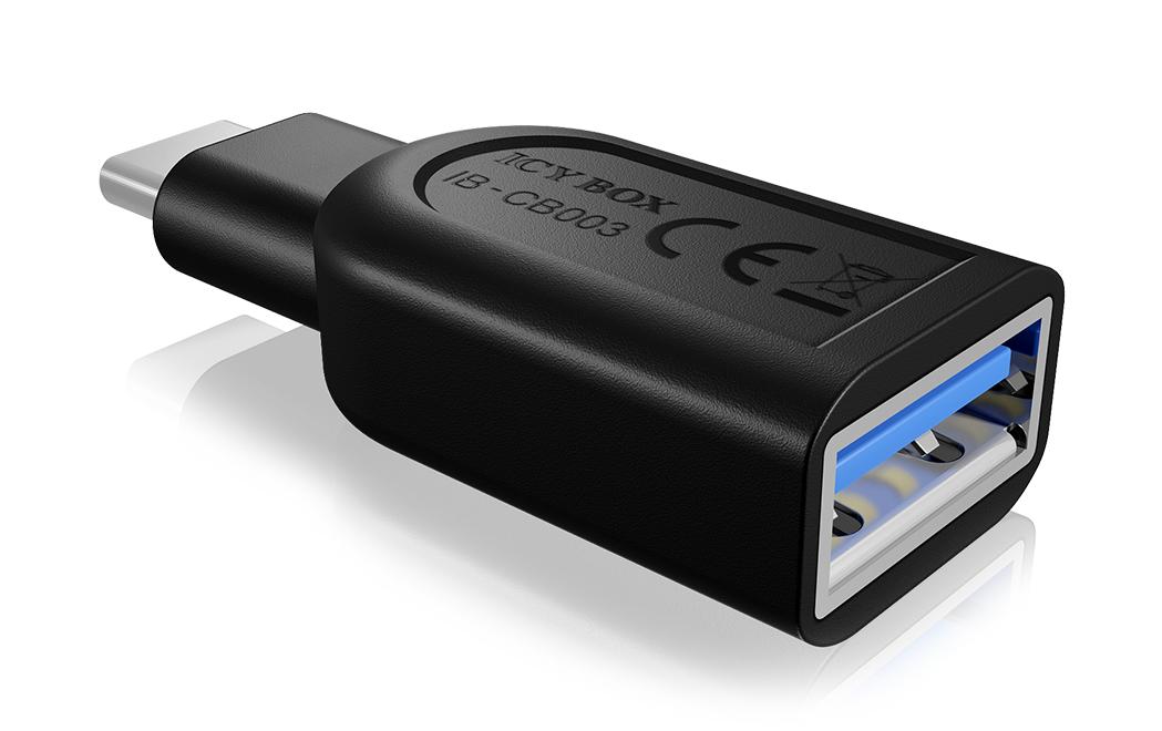 ICY BOX IB-CB005 Adapter USB-C zu USB-A – USB 3.2 Gen 1 (5 Gbit/s), Plug & Play, für Windows & Mac – Schwarz