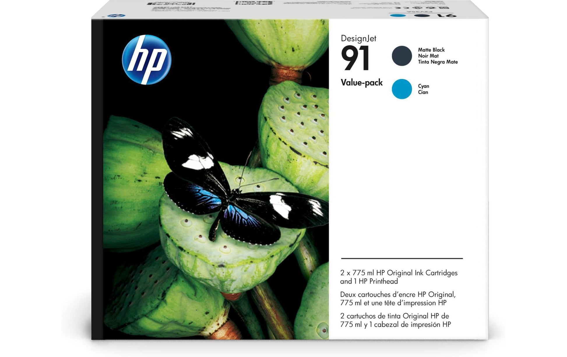 HP Value Pack Druckkopf + Tinte Nr. 91 (P2V35A) – Cyan, 775 ml – für HP DesignJet Z6100 PS