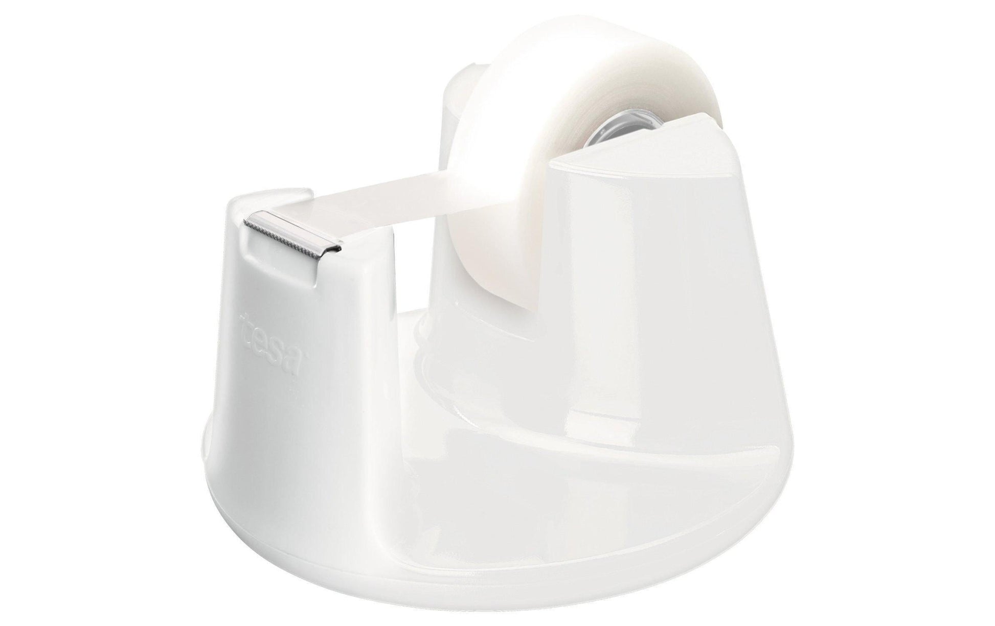 TESA Tischabroller EasyCut – für Klebeband bis 19 mm × 33 m, inkl. 1 Rolle 19 mm × 33 m, weiss