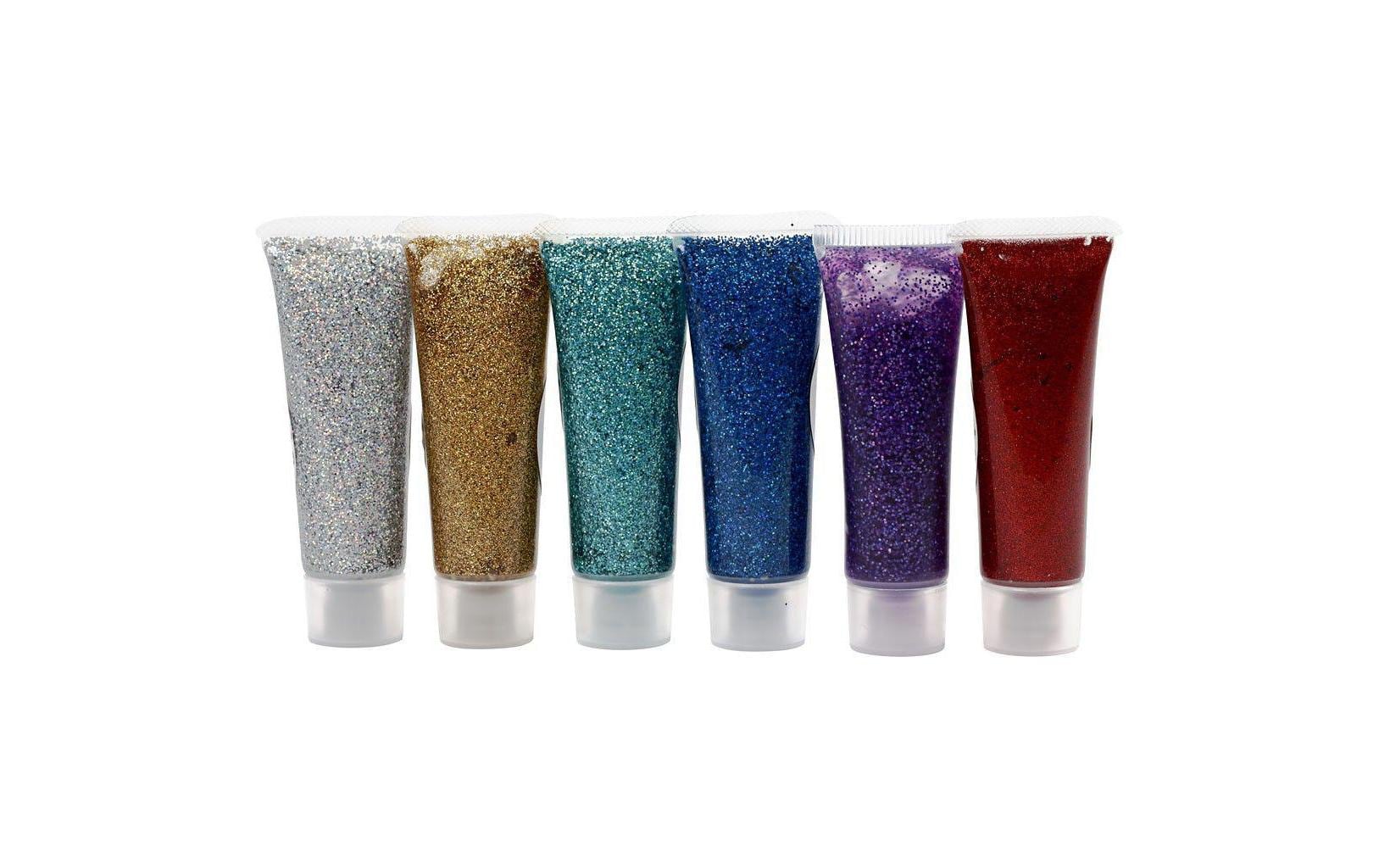 Eulenspiegel Glitzergel Schminke – Mehrfarbig, Glitter – 6 Farben, 6×18 ml (108 ml) – für Schminken