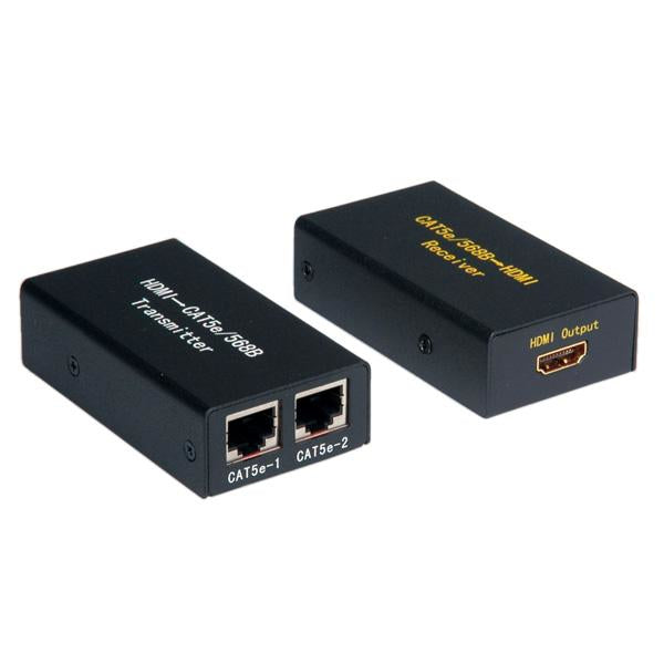 VALUE HDMI-Extender-Set über Cat5e, 2× RJ-45, HDMI 1.3, 1080p@60 Hz, 30 m, HDCP, Schwarz