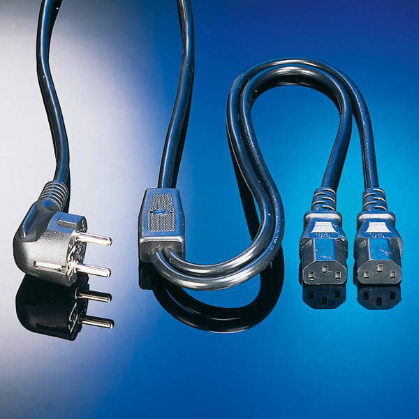 VALUE Netzkabel – Schuko (CEE 7/7) – 2× IEC C13, 2 m, 250 V/10 A, schwarz