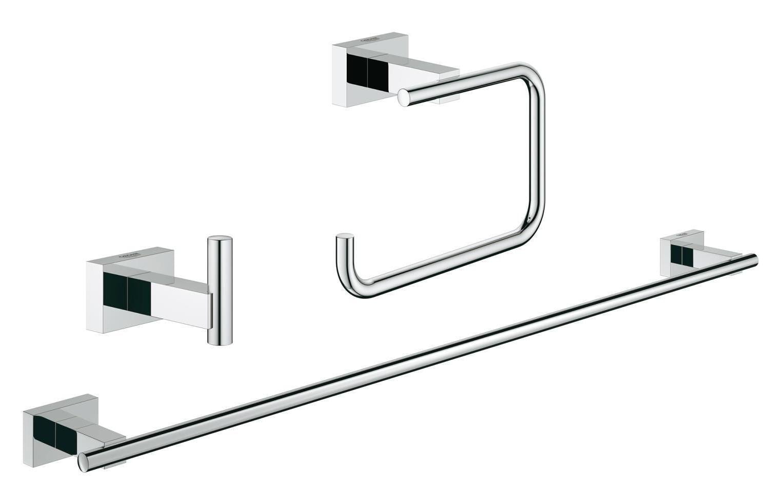 GROHE Handtuchhalter (Wand) Essentials Cube – Metall, Chrom, zum Schrauben, 3er-Set