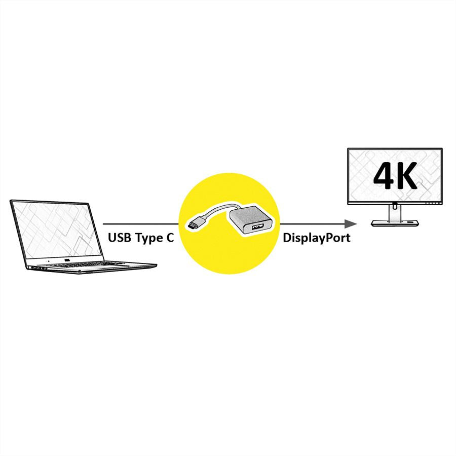 ROLINE USB-C zu DisplayPort Adapter – 4K (3840 × 2160) @ 60 Hz, 0,1 m, DisplayPort 1.2