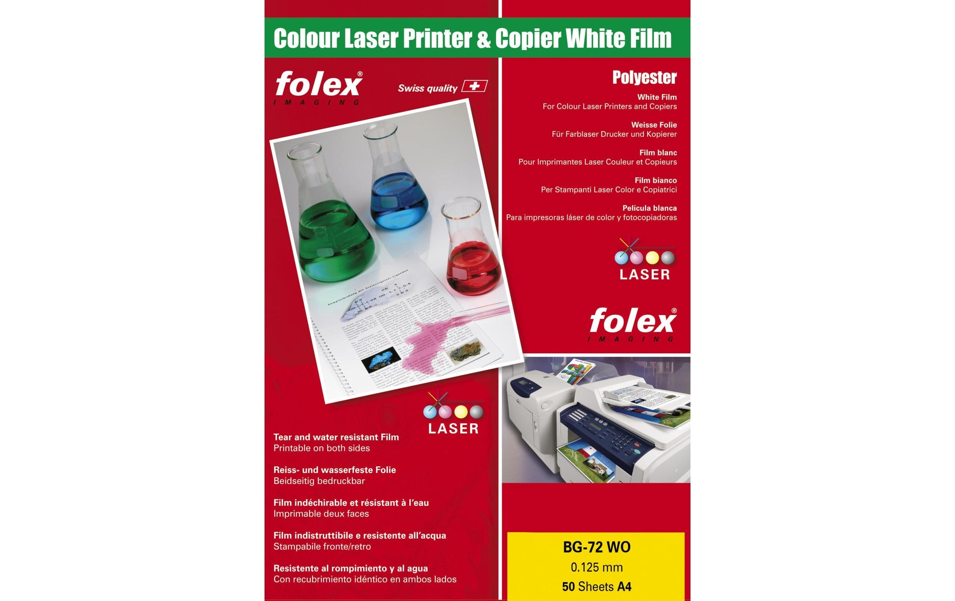 Folex Laserfolie – für Laserdrucker, A4, 50 Blatt