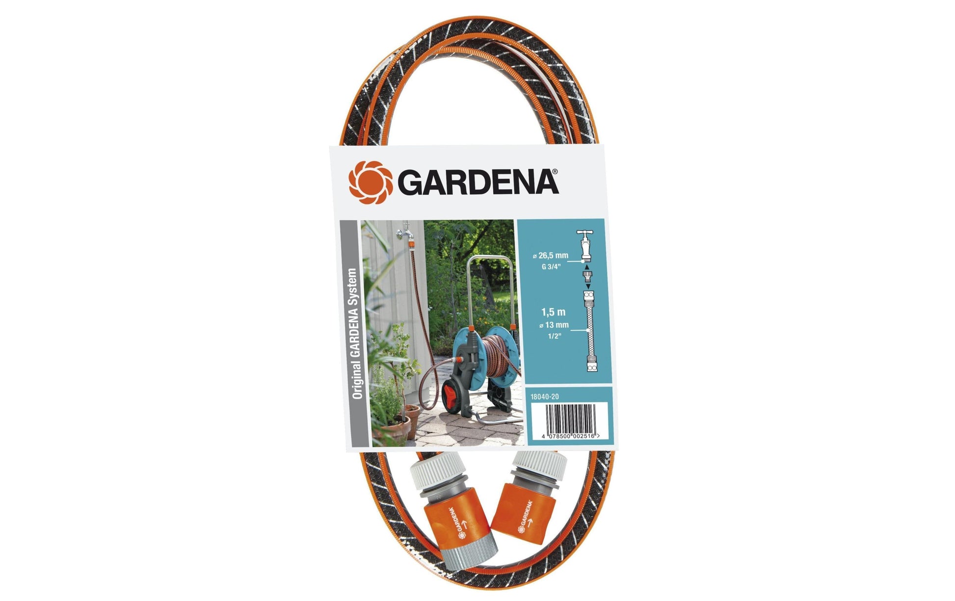 Gardena Anschlussgarnitur Comfort FLEX 1,5 m, 13 mm – Schwarz, Orange – 18040-20