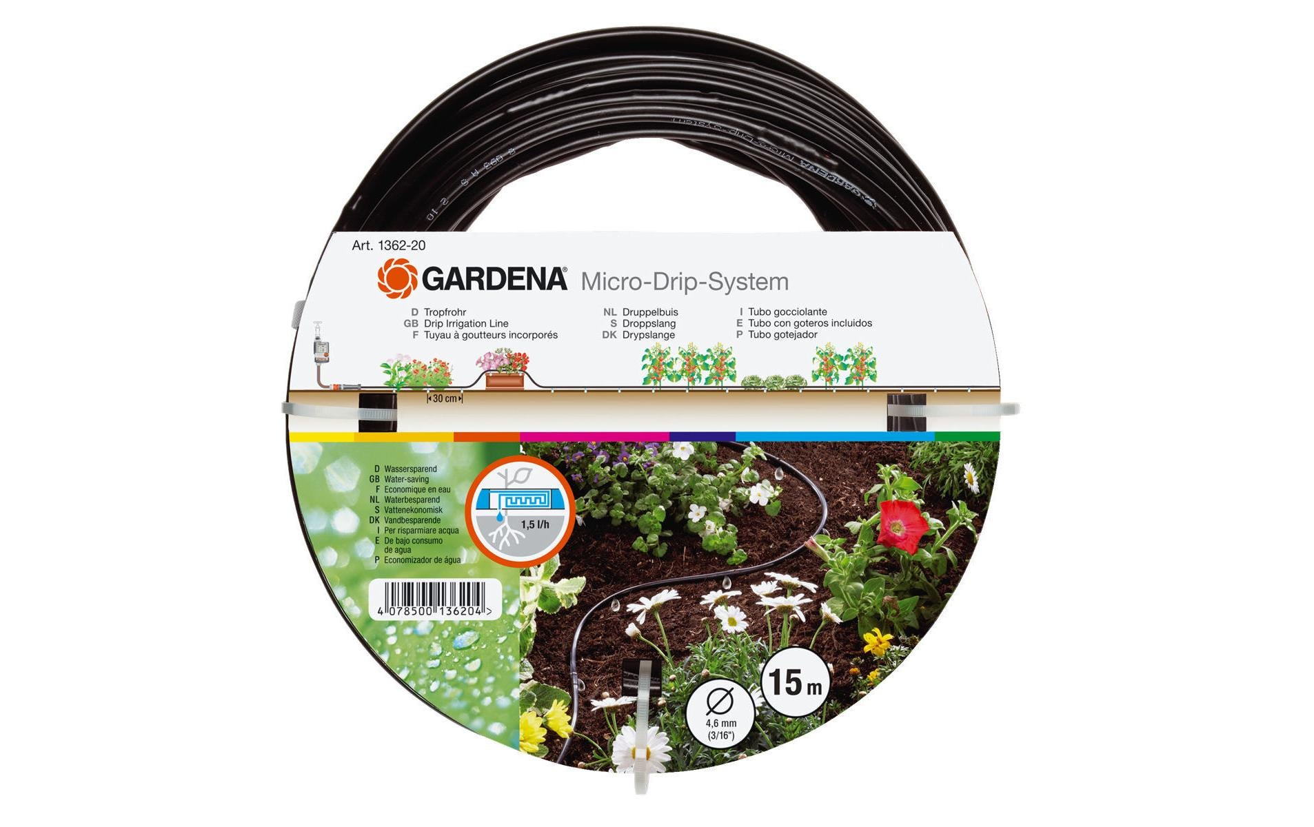 Gardena Tropfrohr – Ø 4,6 mm × 15 m, Schwarz, für Micro-Drip-System
