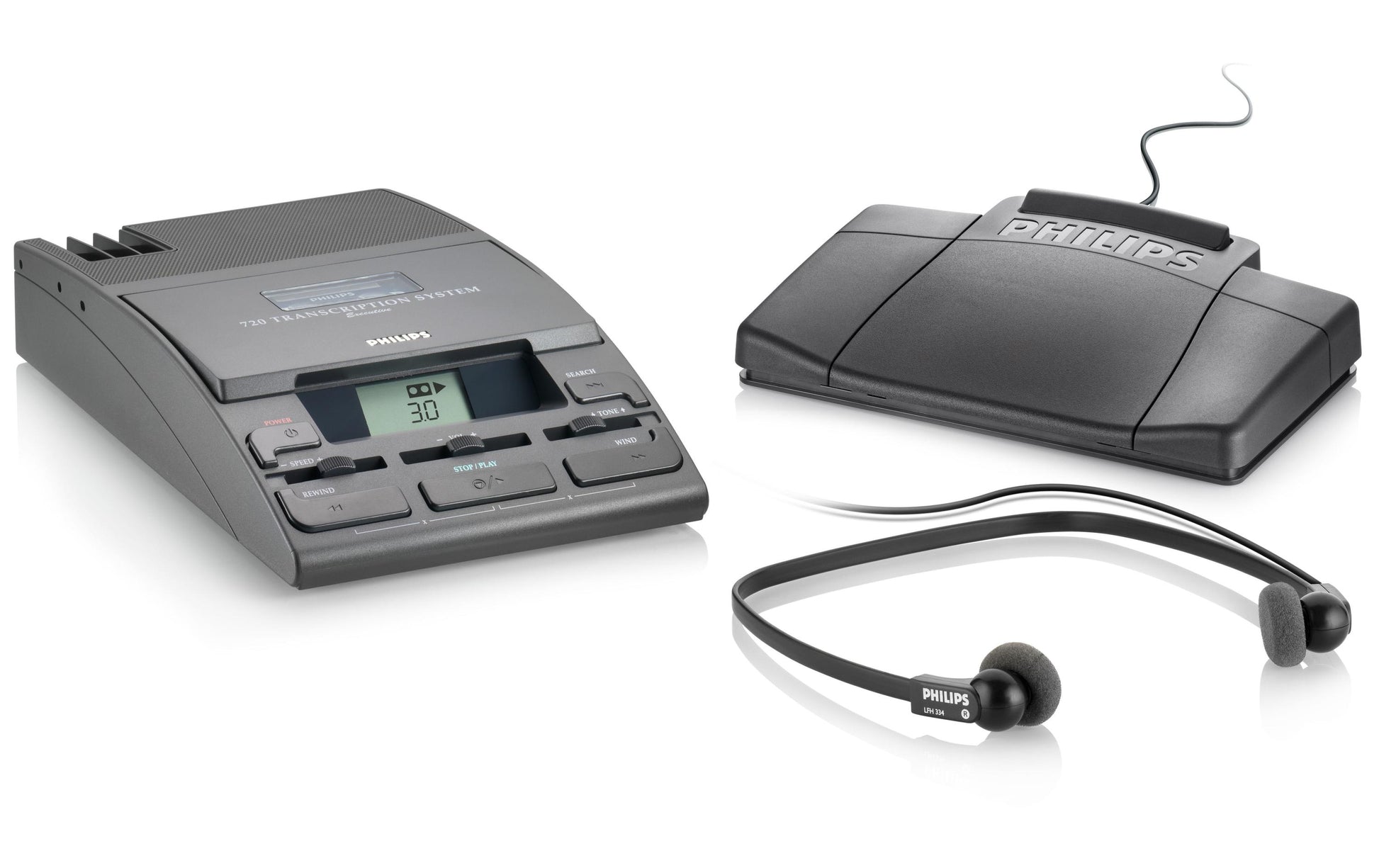 Philips 720T – Diktiergerät – mit Lautsprecher, Akkubetrieb, 12 V DC-Anschluss – Schwarz