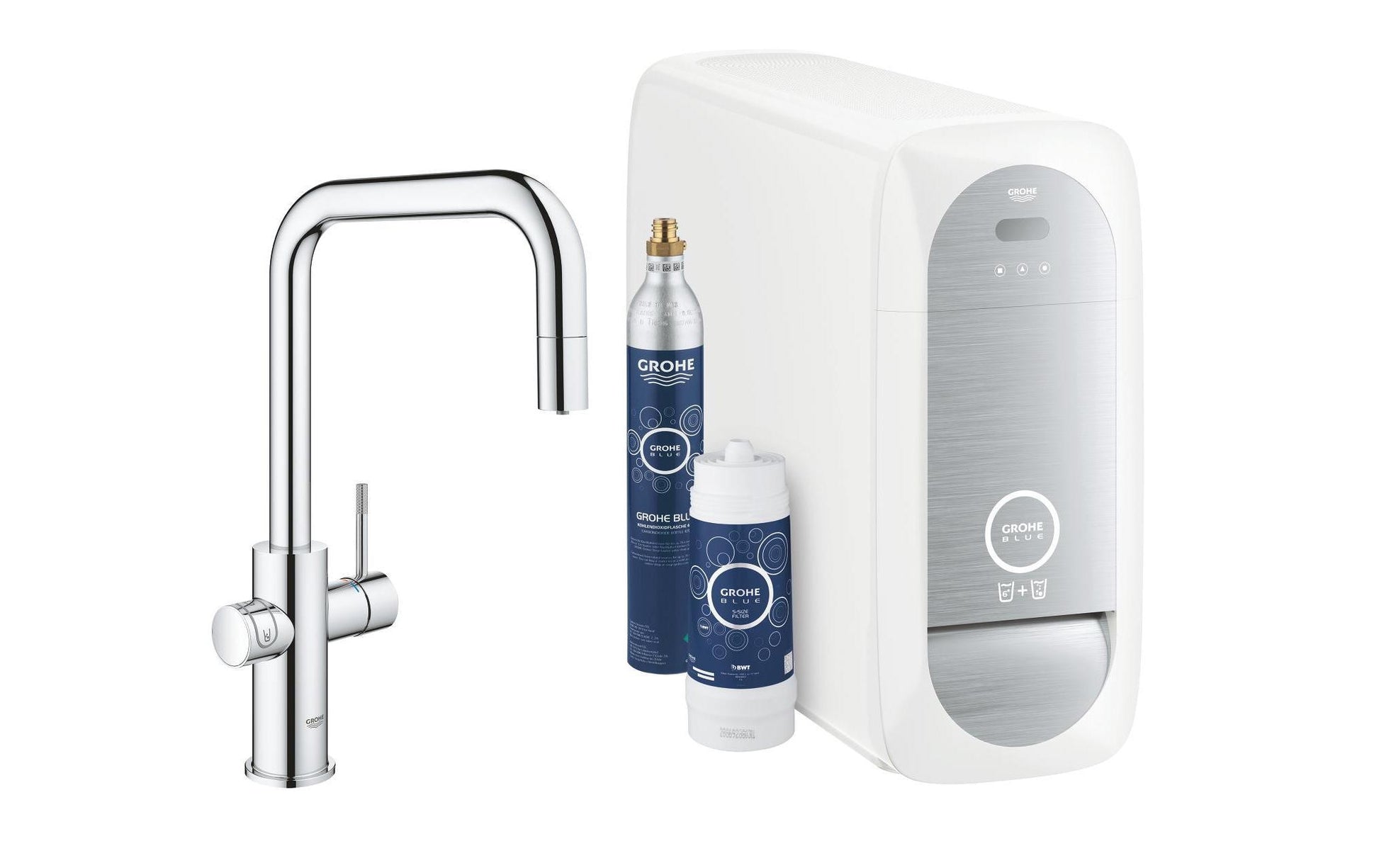 GROHE Einhebelmischer Blue Home – Messing, 180 W, Chrom, Schwenkbar (360°)
