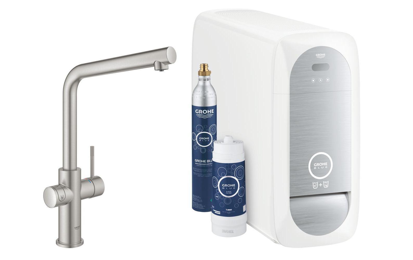 GROHE L-Auslauf Blue Home – Chrom, Wasserfilter (entnehmbar), Rotierender Ausguss (150°), Fernbedienung