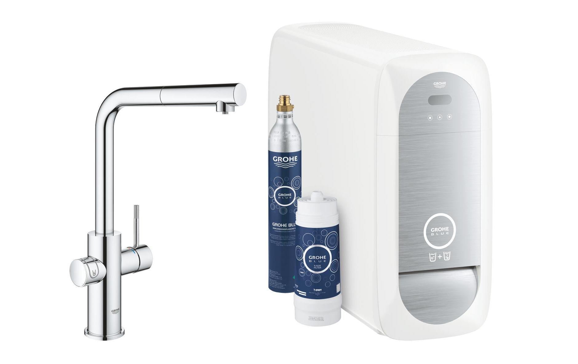 GROHE L-Auslauf Blue Home – Messing, 180 W, Chrom, Schwenkbar (360°)