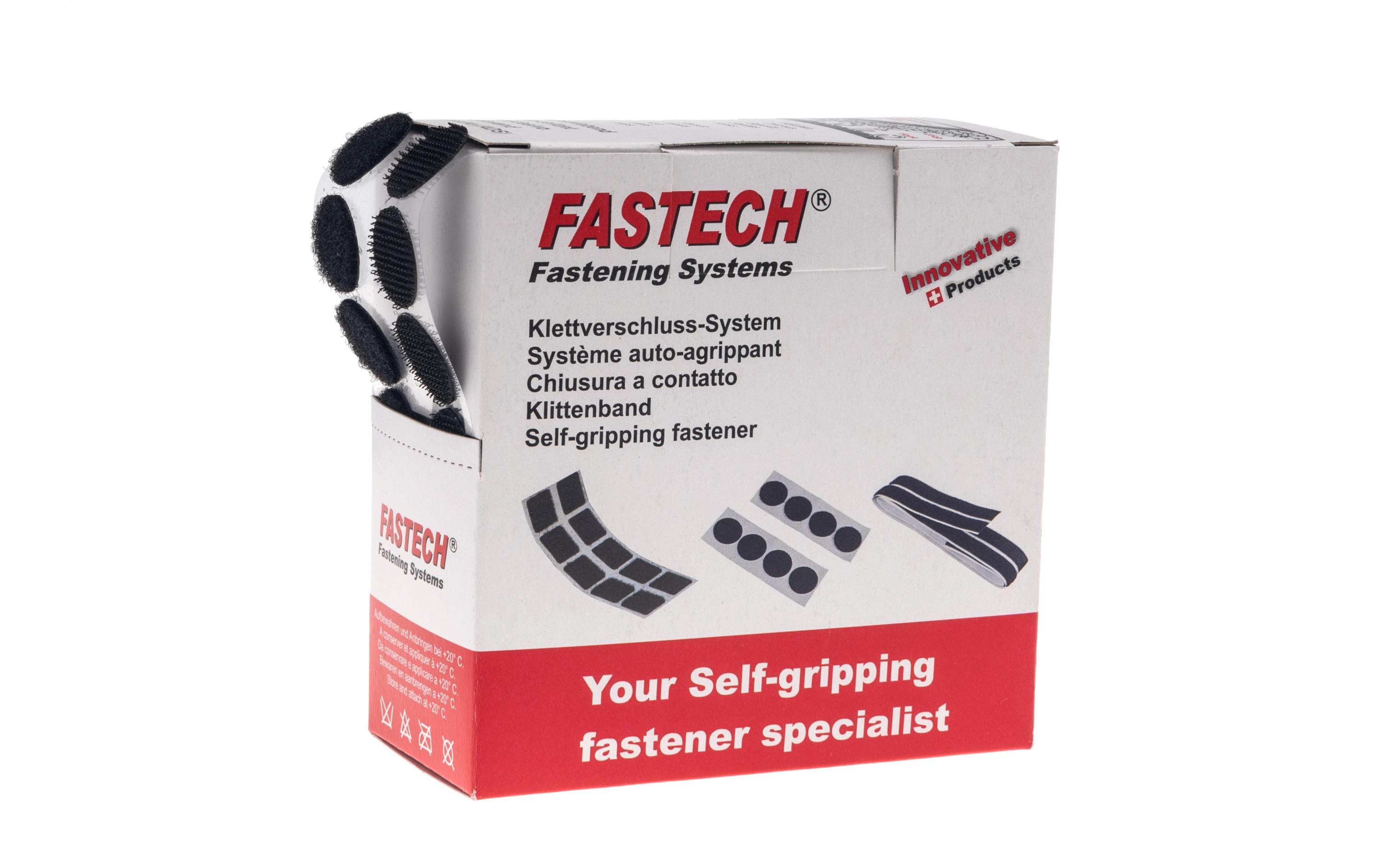 Fastech Klettband – 20 mm × 5,00 m, Kunststoff, Schwarz, selbstklebend, 1er-Pack