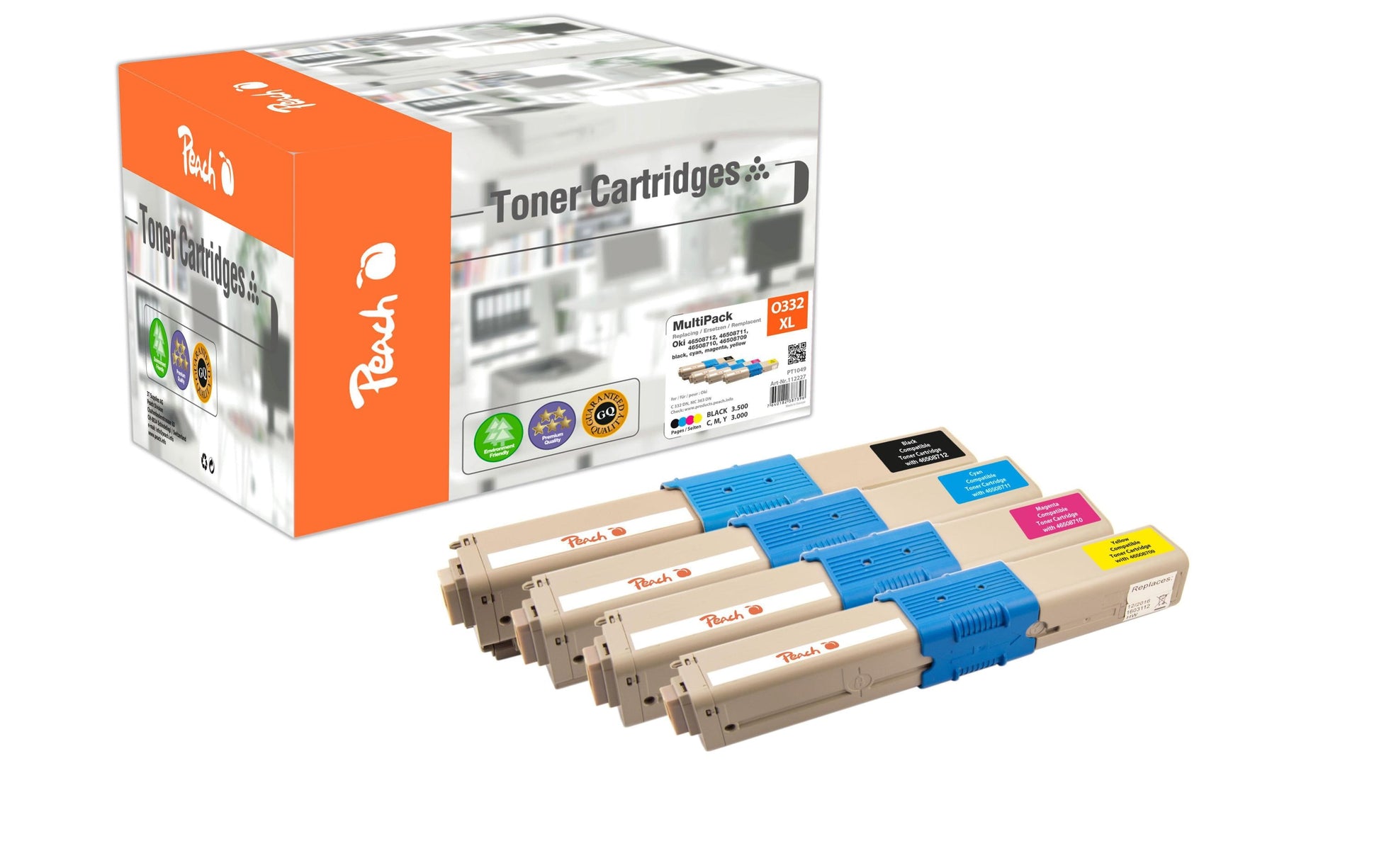Peach Toner-Multipack 46508712 – BK/C/M/Y, BK 3500, C/M/Y 9000 Seiten – für OKI C332DN, C332DNw, MC363DN und