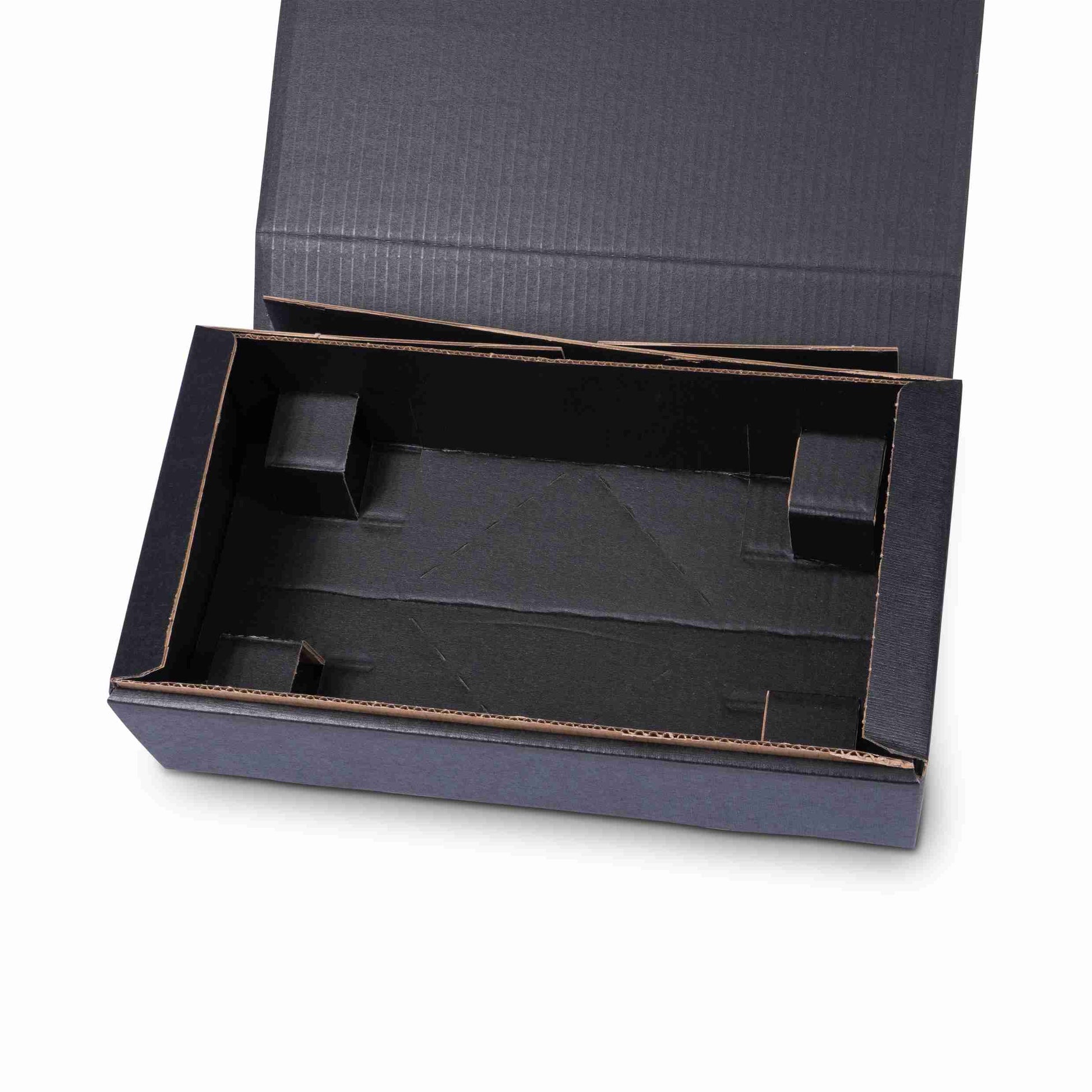 Weinpräsentkarton Wellpappe schwarz – Innenmass 180 × 360 × 90 mm – für 2 Flaschen – 1 Stk., ab 20 Stk.